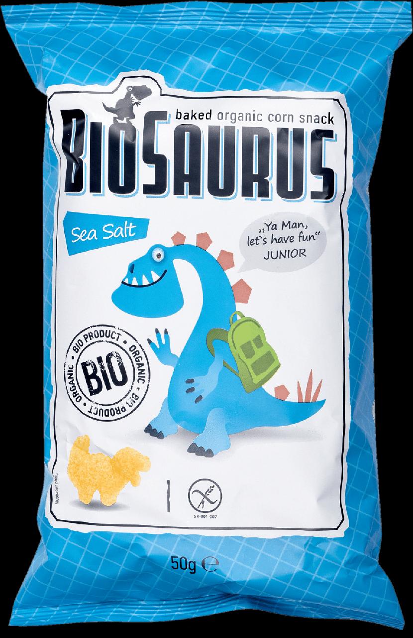Képek - BioSaurus BIO tengeri só ízesítésű extrudált kukoricás snack 50 g