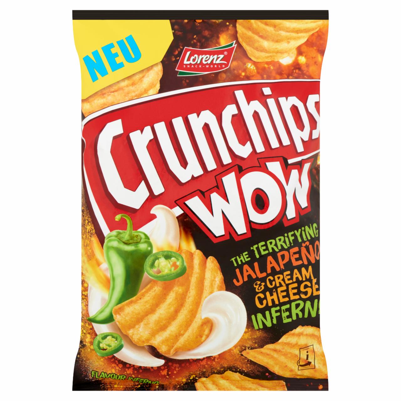 Képek - Lorenz Crunchips Wow Jalapeno & Cream Cheese jalapeno-krémsajt ízesítésű burgonyachips 110 g