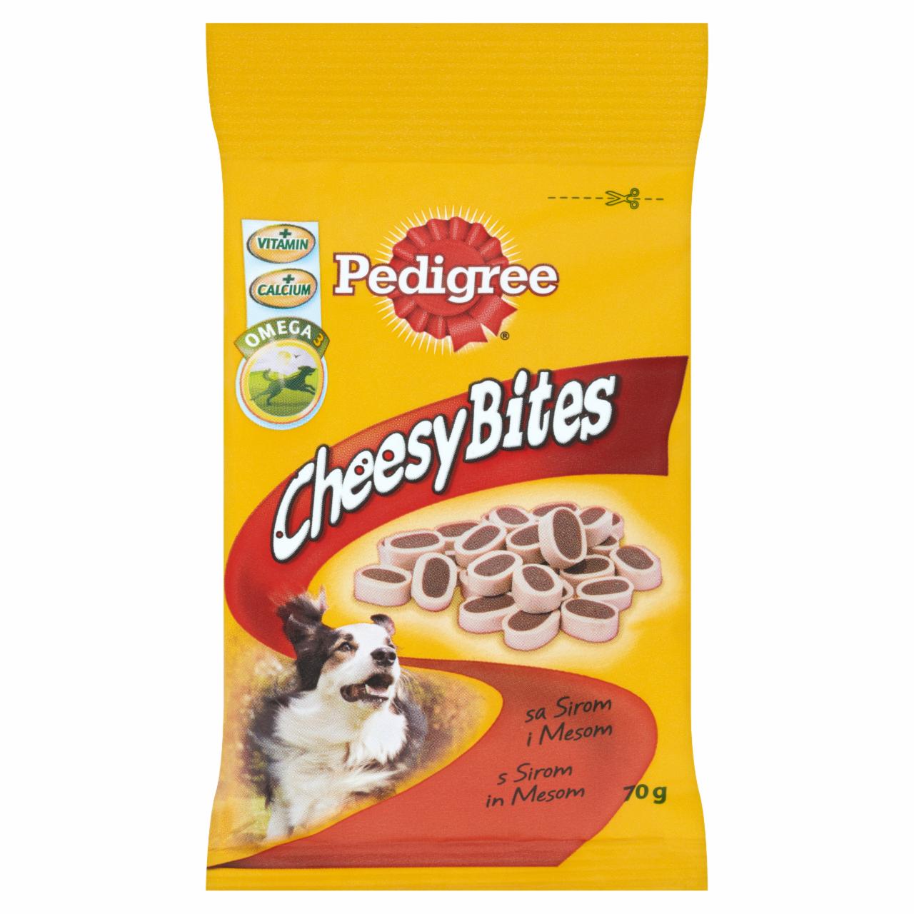 Képek - Pedigree Cheesy Bites kiegészítő állateledel felnőtt kutyák számára sajttal és hússal 70 g