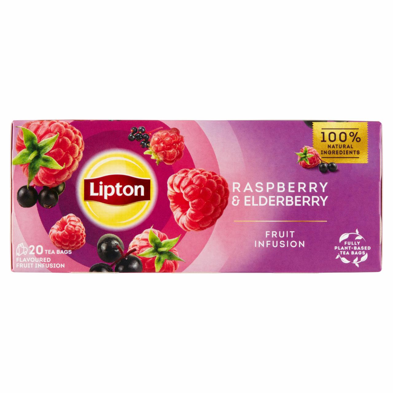 Képek - Lipton Fruit Infusion Raspberry & Elderberry ízesített gyümölcstea 20 db teafilter 32 g