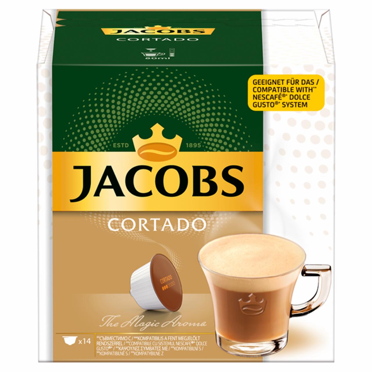 Képek - Jacobs Cortado italpor instant kávéval és sovány tejporral kapszulában 14 db 88,2 g