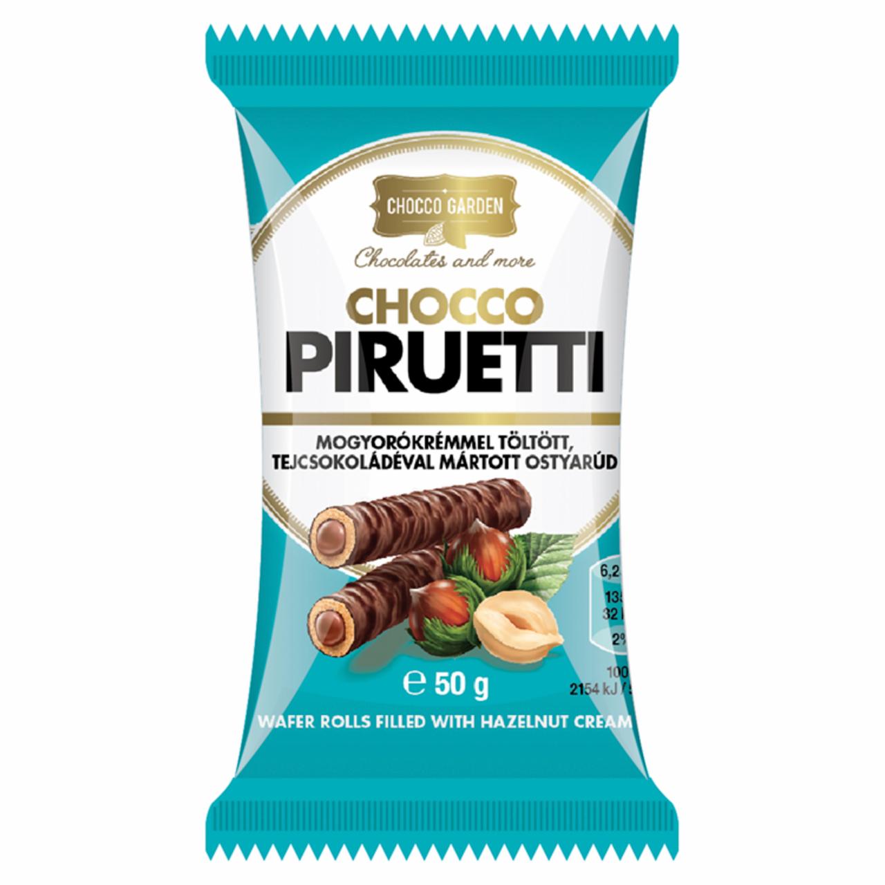 Képek - Chocco Garden Chocco Piruetti mogyorókrémmel töltött, tejcsokoládéval mártott ostyarúd 50 g