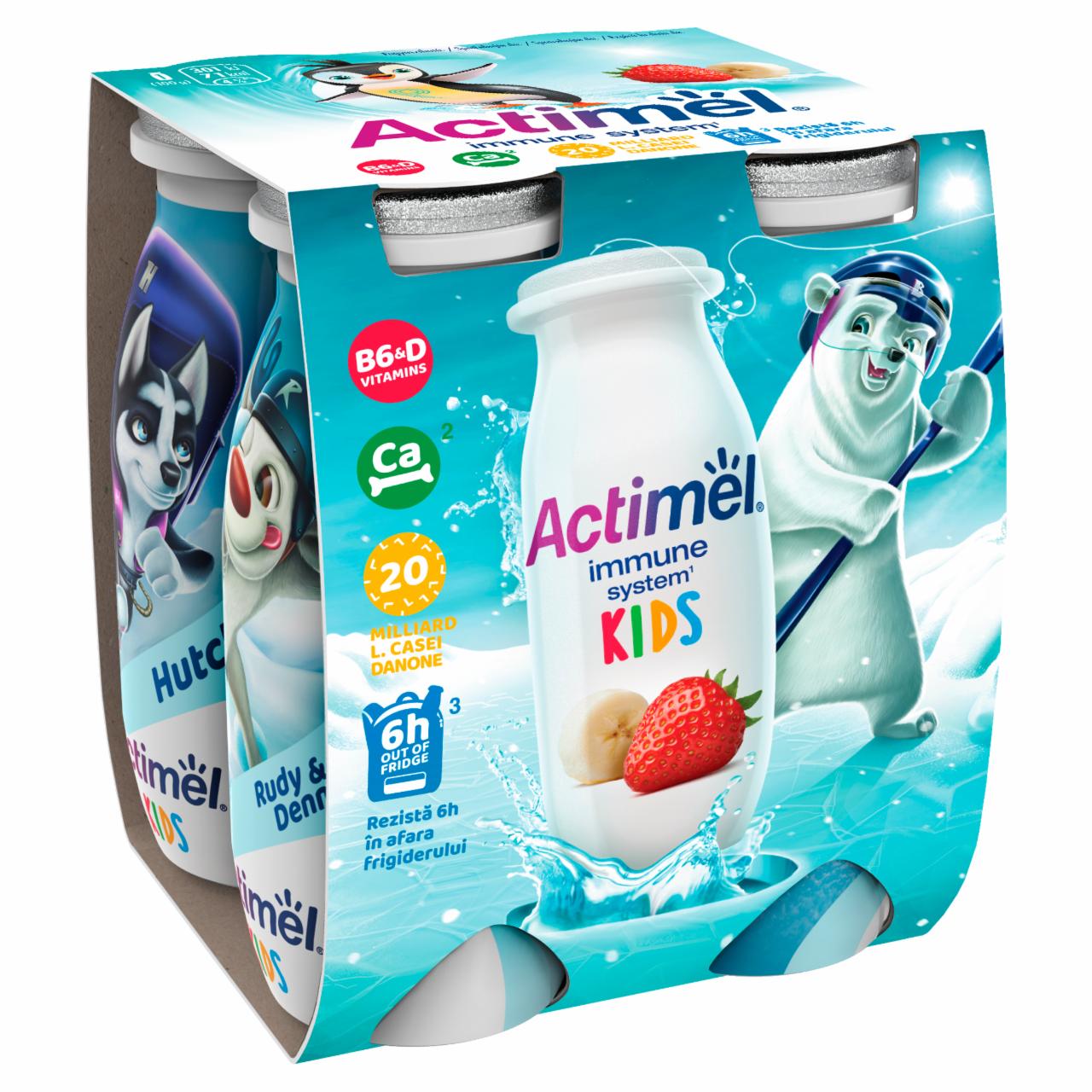 Képek - Danone Actimel Kids zsírszegény, élőflórás, eper-banánízű joghurtital 4 x 100 g (400 g)