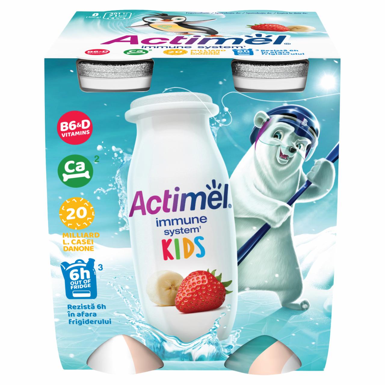 Képek - Danone Actimel Kids zsírszegény, élőflórás, eper-banánízű joghurtital 4 x 100 g (400 g)