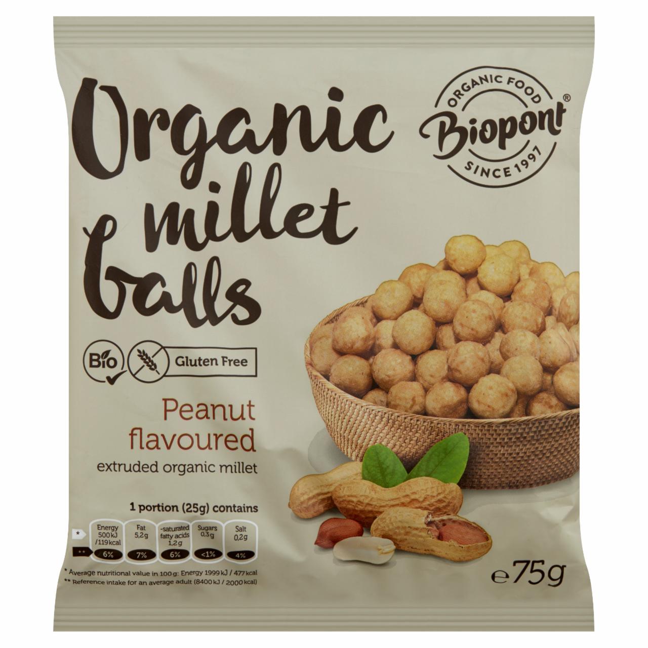 Képek - Biopont bio gluténmentes földimogyorós kölesgolyó 75 g