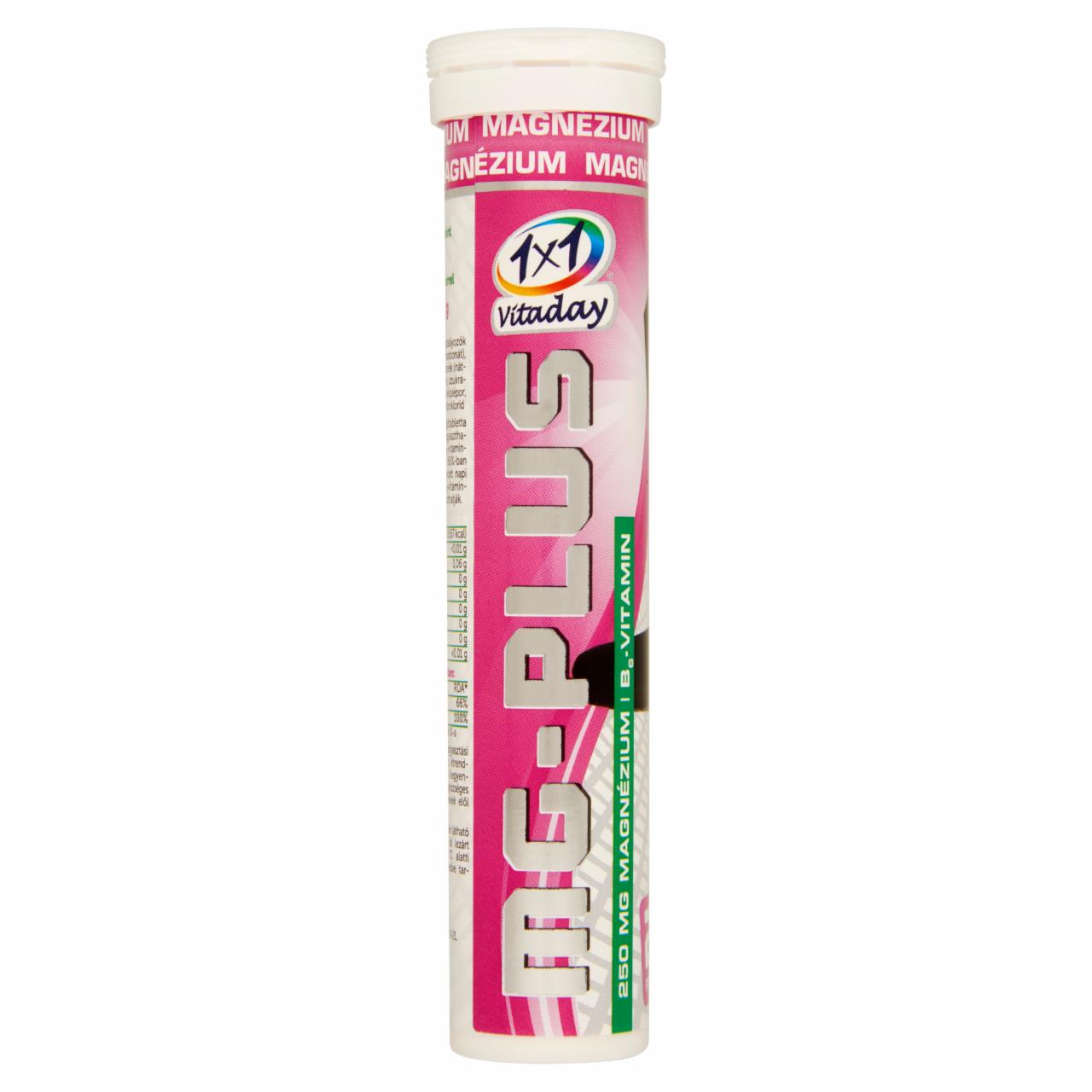 Képek - 1x1 Vitaday Mg-Plus barack ízű étrend-kiegészítő pezsgőtabletta édesítőszerrel 20 db 80 g