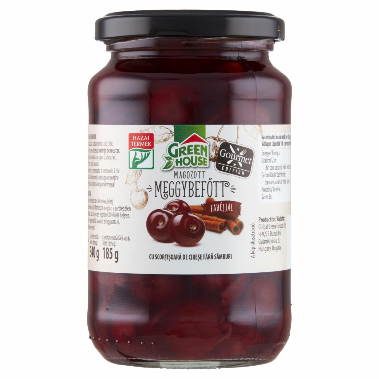 Képek - Greenhouse magozott meggybefőtt fahéjjal 340 g