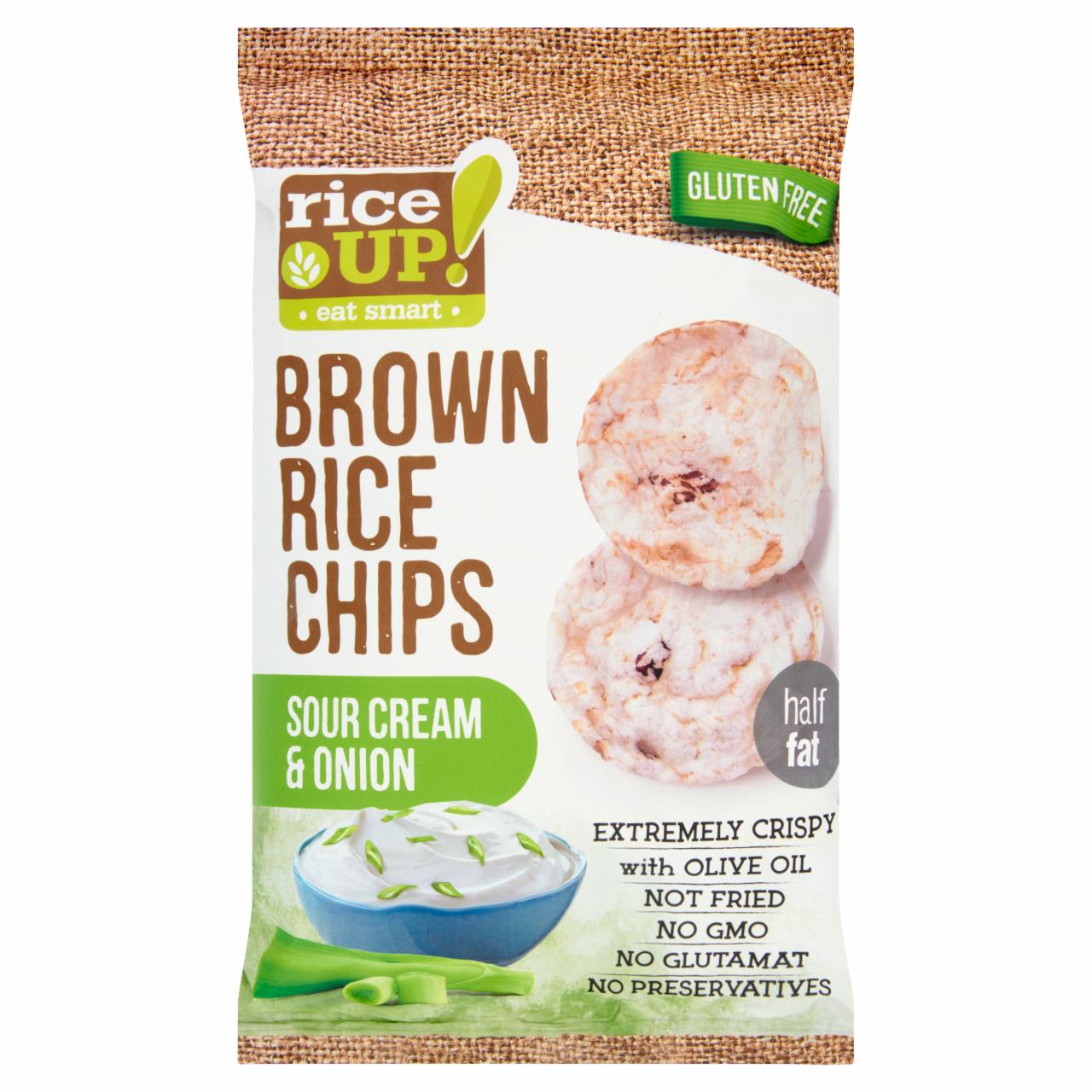 Képek - RiceUp! Eat Smart teljes kiőrlésű barna rizs chips hagymás-tejfölös ízesítéssel 60 g