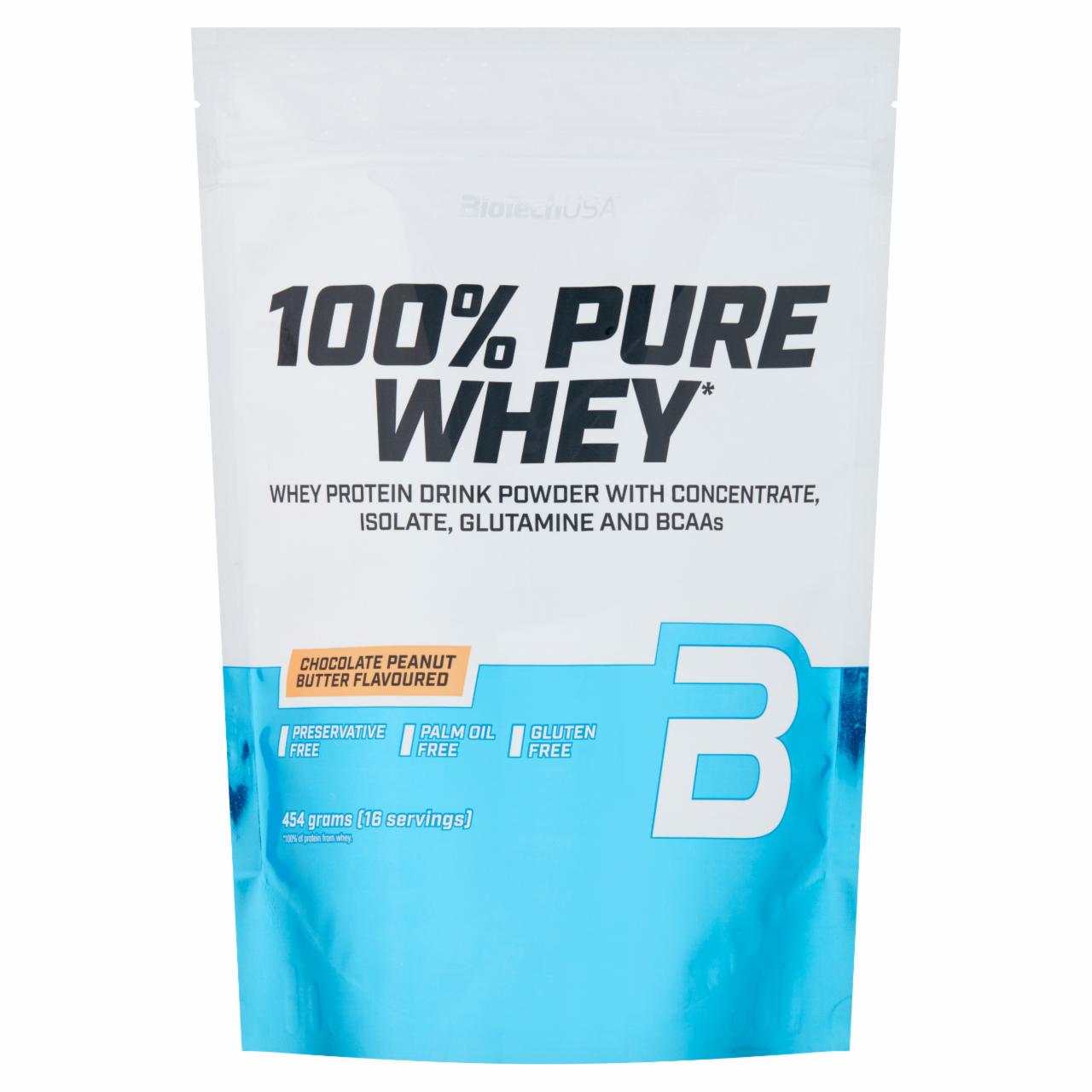 Képek - BioTechUSA 100% Pure Whey csokoládés mogyoróvaj fehérje italpor cukrokkal és édesítőszerekkel 454 g