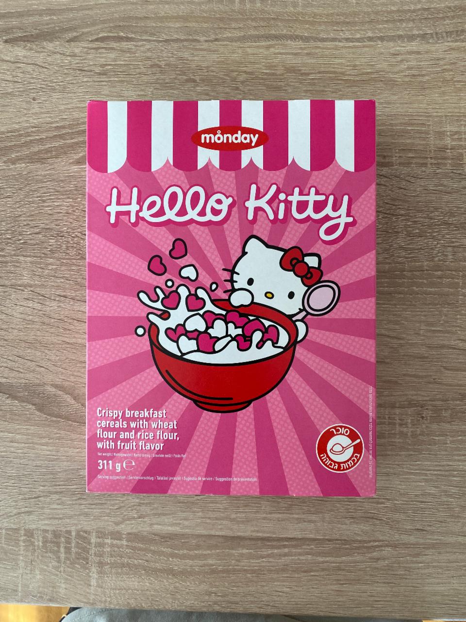 Képek - Monday Hello Kitty ropogós gyümölcsízű reggeli gabonapelyhek, búzaliszttel és rizsliszttel 311 g