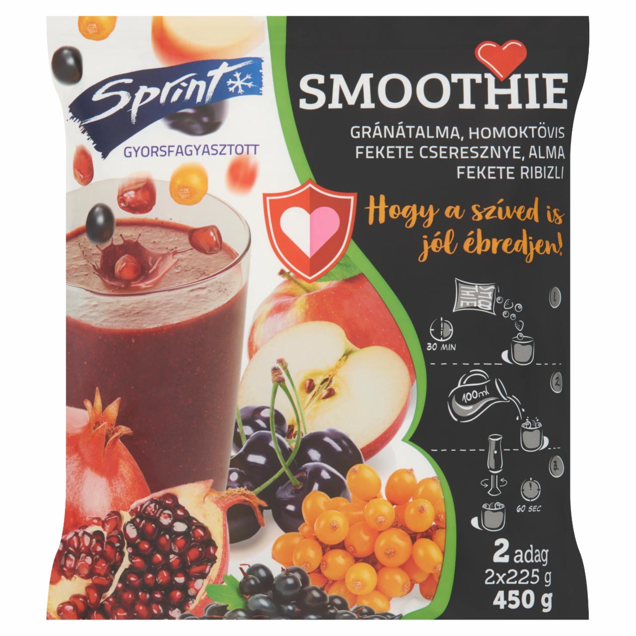 Képek - Sprint gyorsfagyasztott gránátalma, homoktövis, fekete cseresznye, alma smoothie 2 x 225 g (450 g)