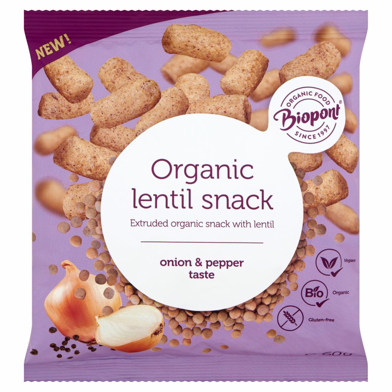 Képek - Biopont gluténmentes, hagymás-borsos extrudált bio lencse 60 g