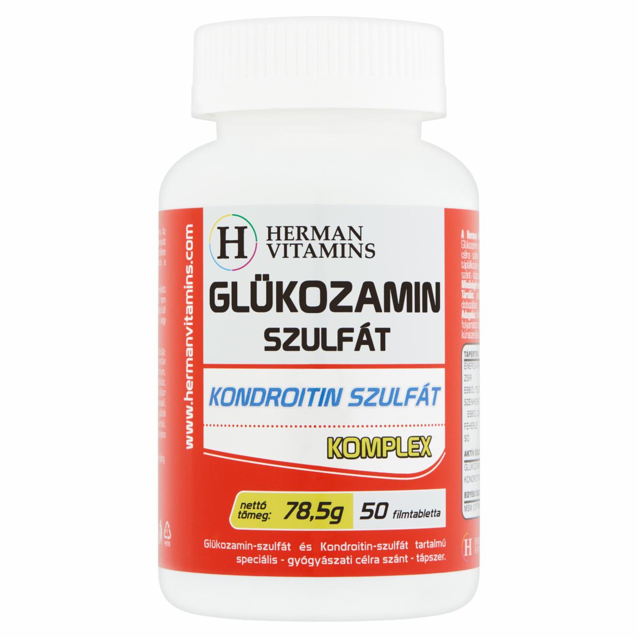 Képek - Herman Vitamins Glükozamin-szulfát Kondroitin-szulfát komplex speciális tápszer 50 db 78,5 g
