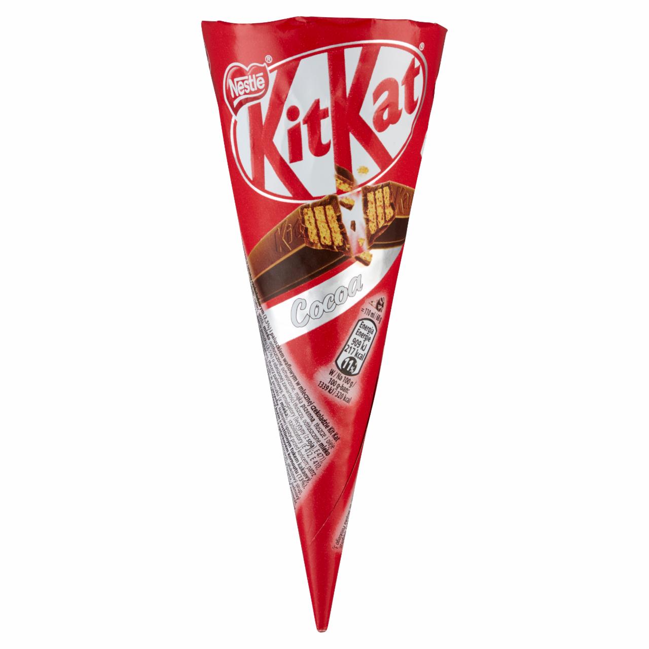 Képek - KitKat kakaós jégkrém csokoládé ízű öntettel és KitKat szelettel, ostyatölcsérben 110 ml