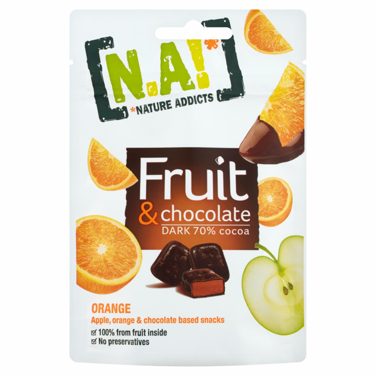 Képek - N.A! Fruit & Chocolate alma és narancs gyümölcsdarabok étcsokoládé-bevonattal 35 g