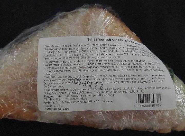 Képek - Teljes kiörlésű sonkás ciabatta