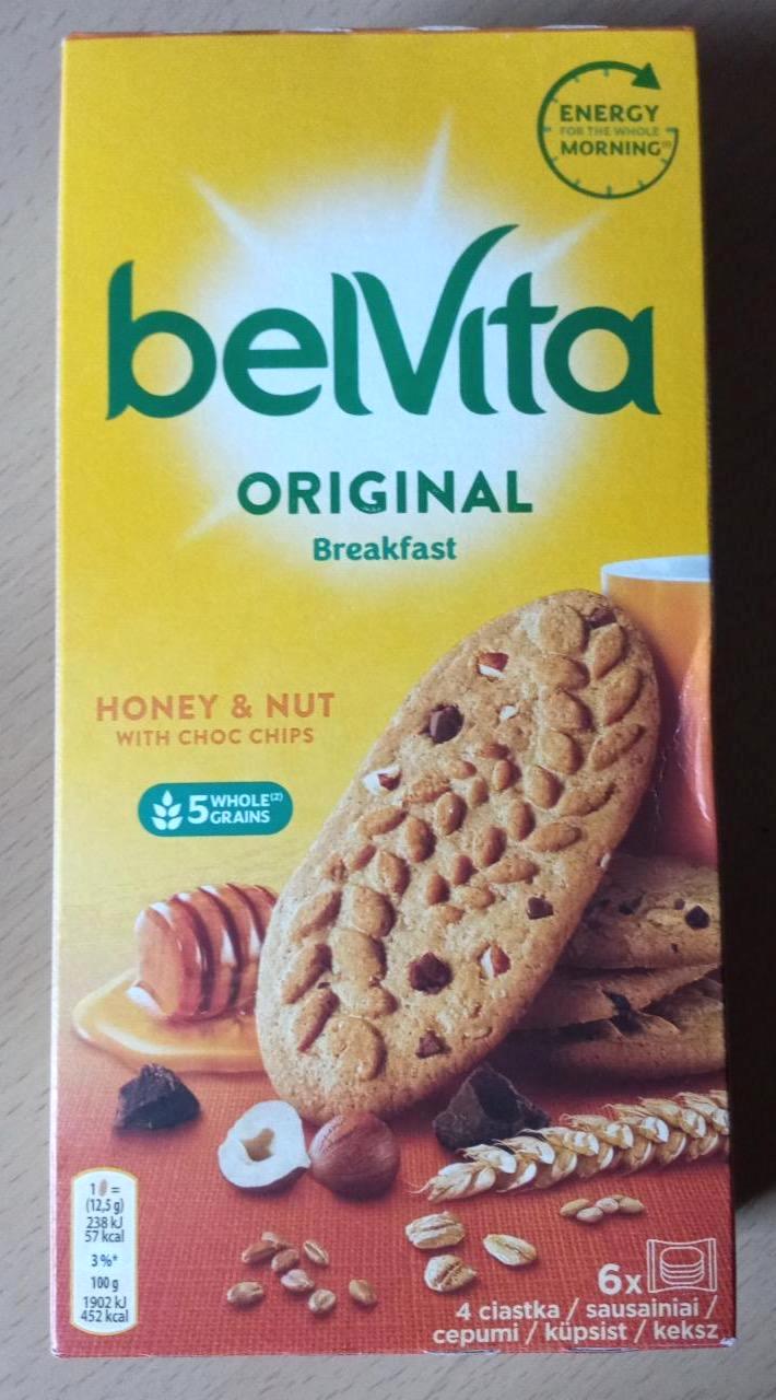 Képek - Belvita mogyorós és mézes, gabonás keksz csokoládédarabokkal 6 x 50 g (300 g)