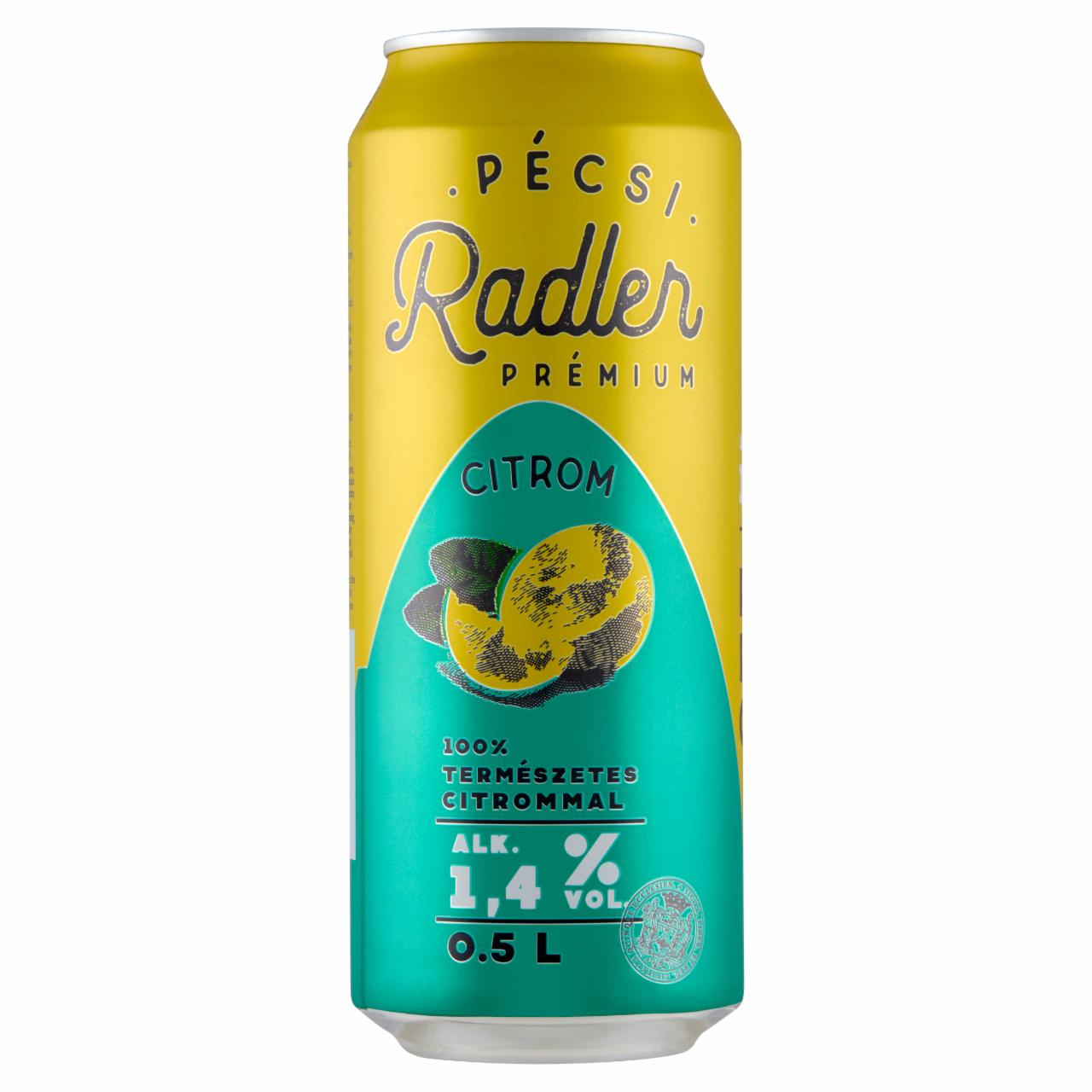 Képek - Pécsi Radler Prémium Citrom világos sör és citrom ízű szénsavas üdítőital keverék 1,4% 0,5 l