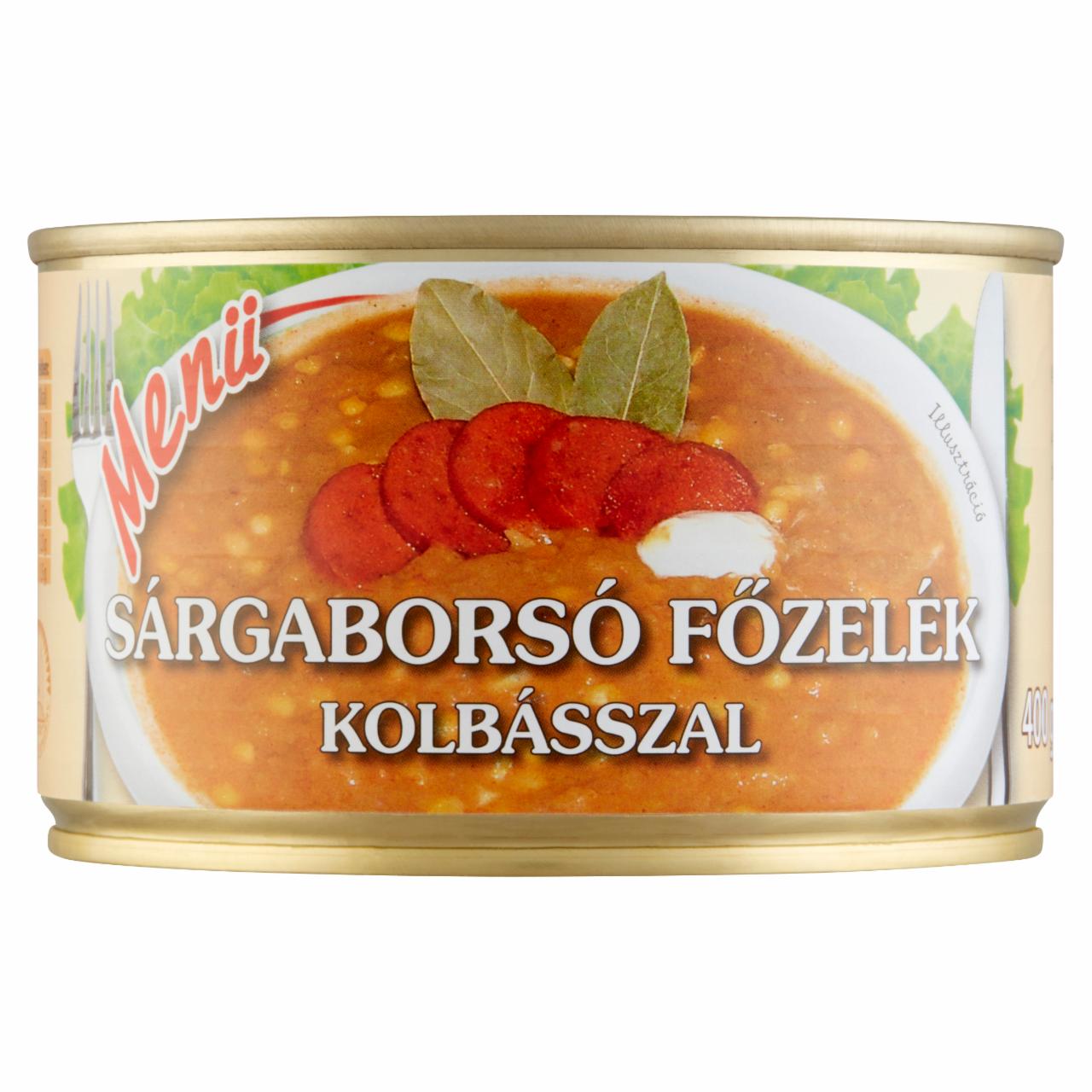 Képek - Menü sárgaborsó főzelék kolbásszal