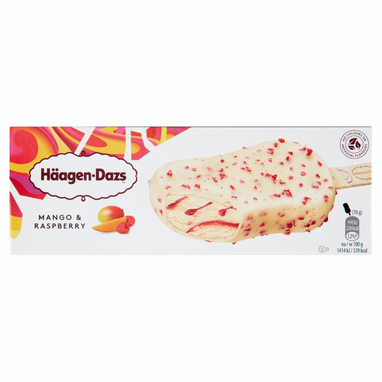 Képek - Häagen-Dazs mangós jégkrém málna öntettel belga fehér csokoládé bevonattal és málnadarabokkal 80 ml