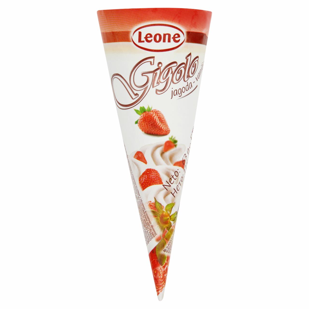Képek - Leone Gigolo vanília & eper tölcséres jégkrém 115 ml