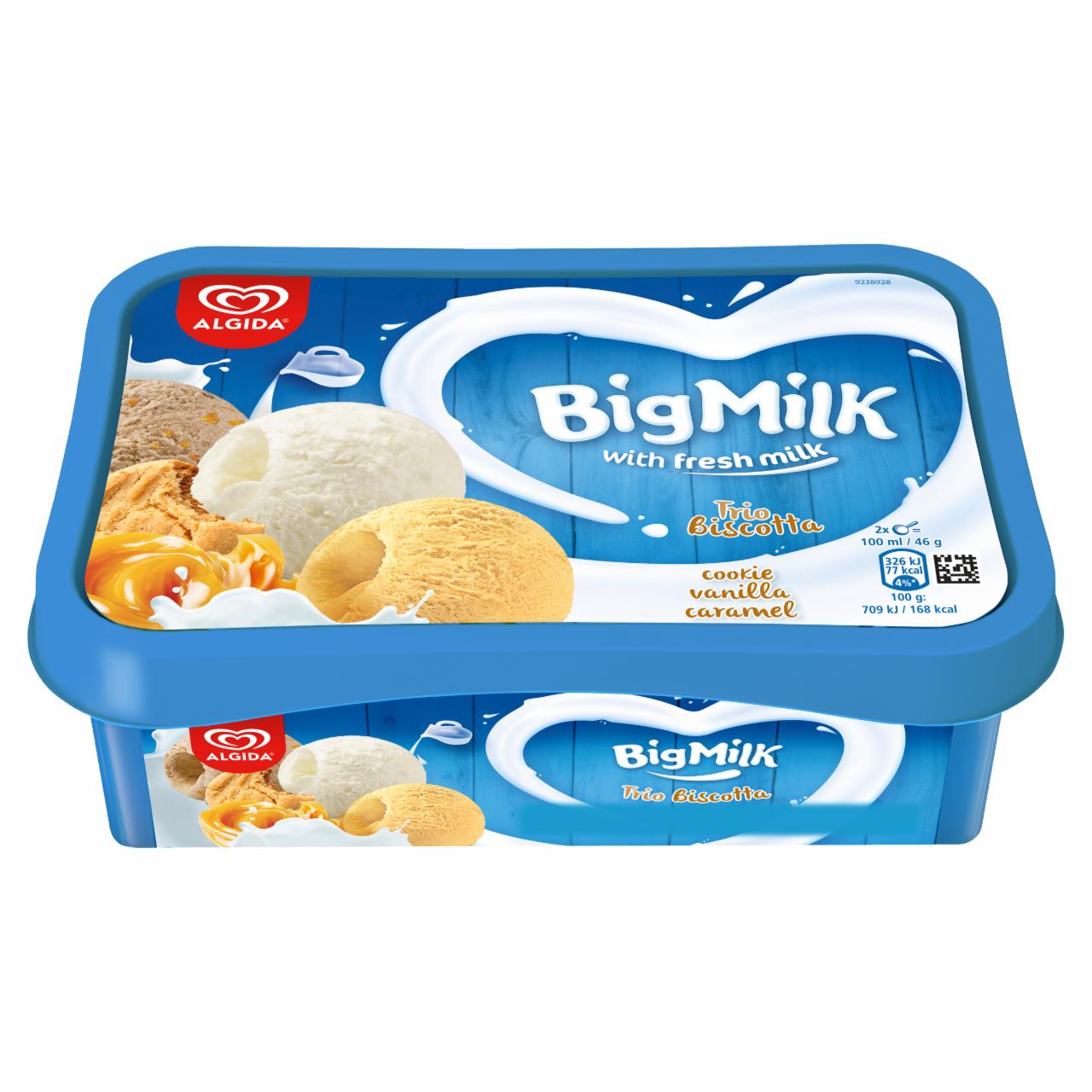Képek - Big Milk karamell ízű jégkrém, vanília-tejszín ízű jégkrém és keksz ízű jégkrém 1000 ml