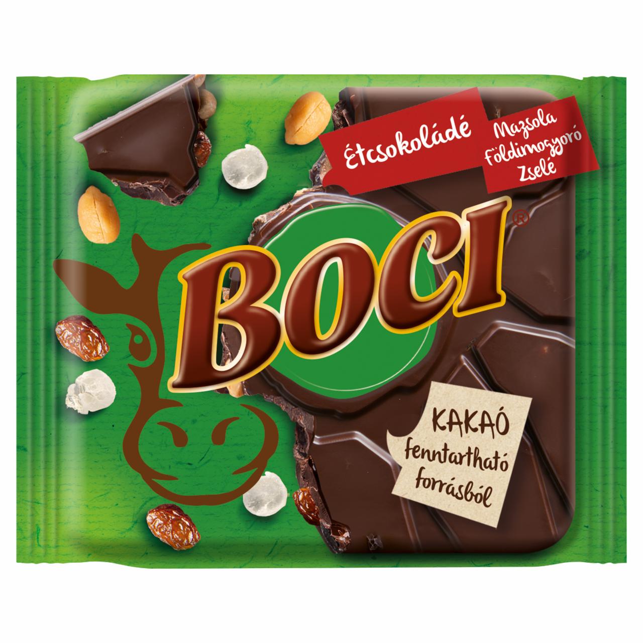 Képek - Boci étcsokoládé földimogyoróval, zselével és mazsolával 90 g 