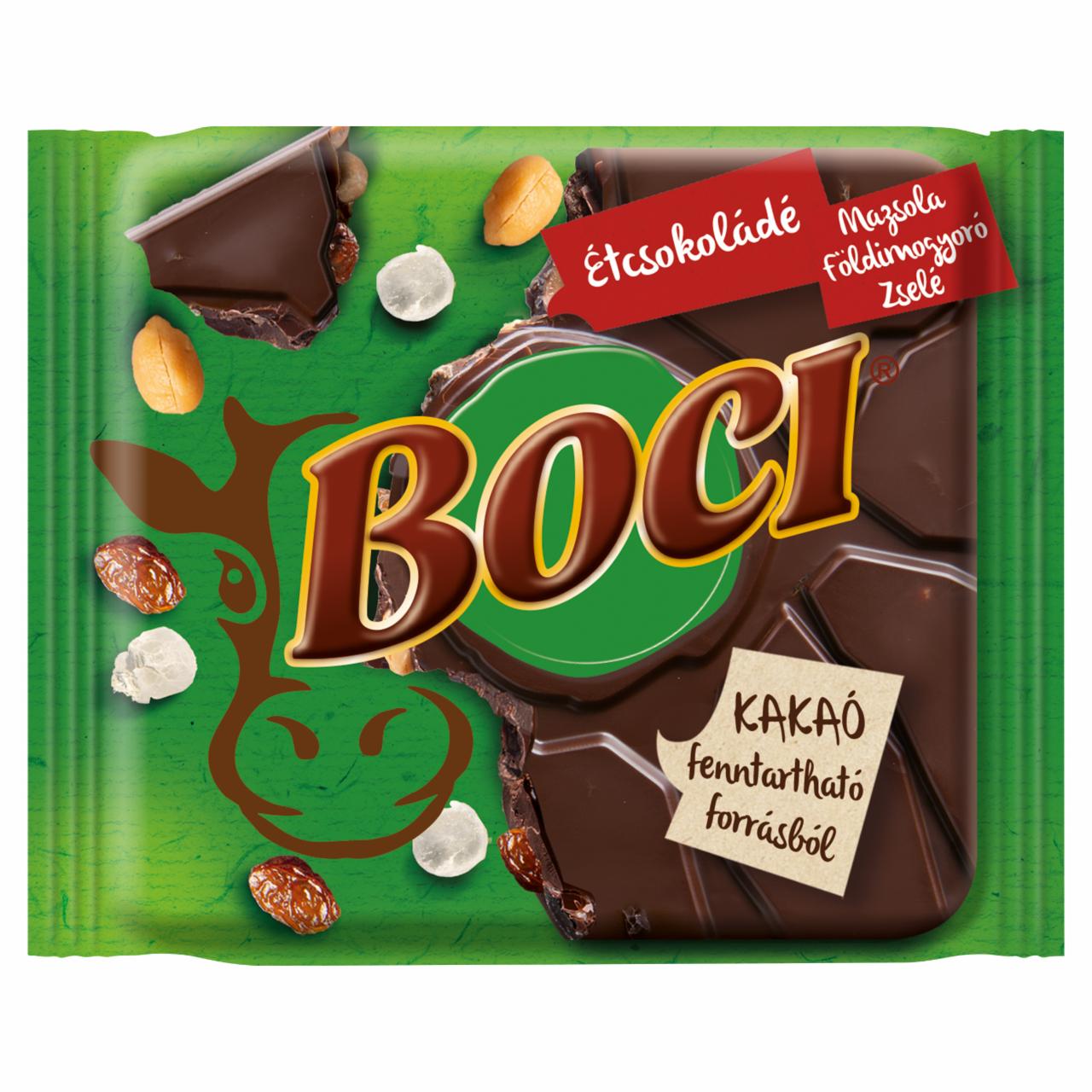 Képek - Boci étcsokoládé földimogyoróval, zselével és mazsolával 90 g