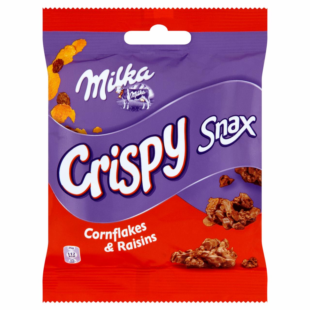 Képek - Milka Crispy Snax alpesi tejcsokoládé mazsolával és kukoricapehellyel 60 g