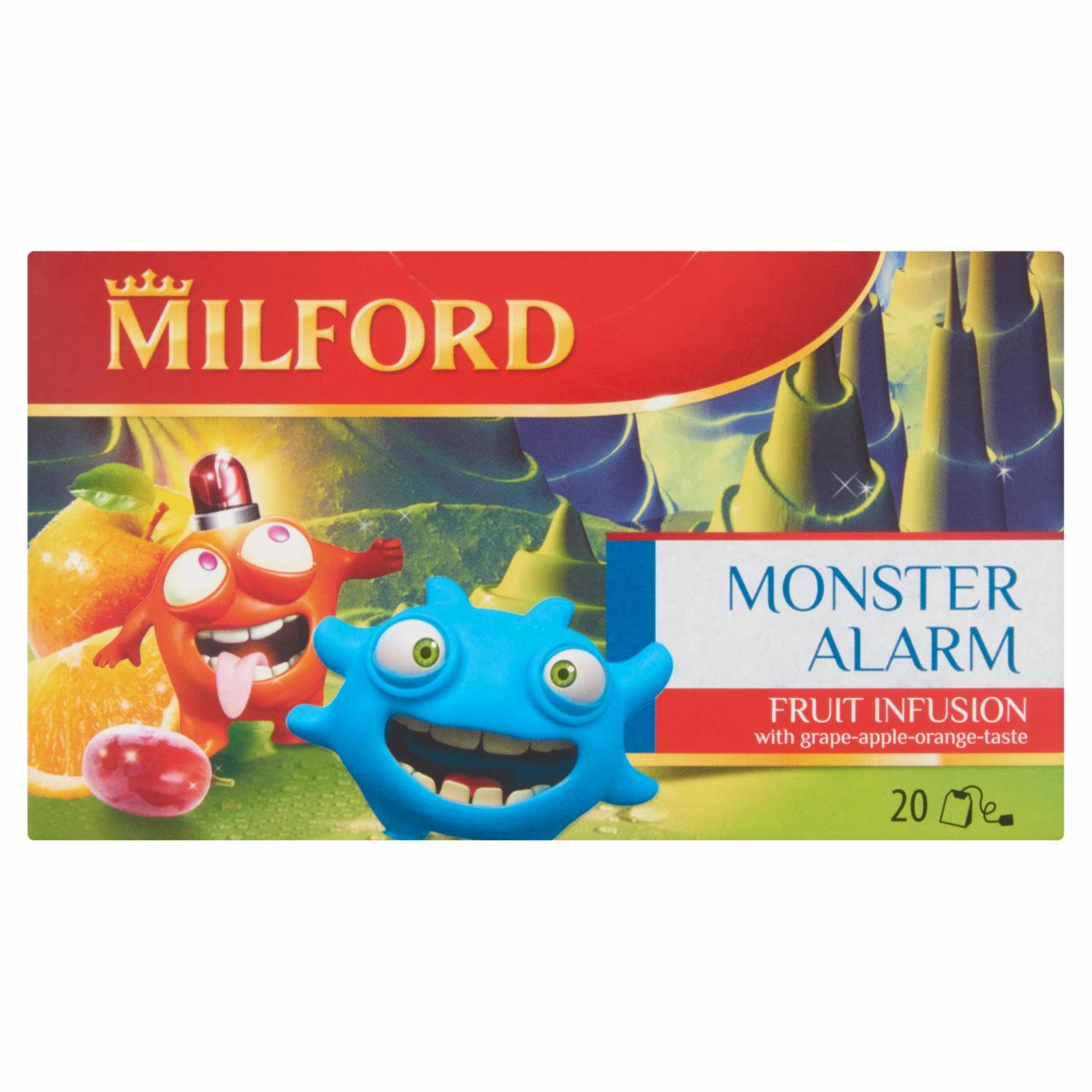 Képek - Milford Fruit Infusion Monster Alarm szőlő-alma-narancs ízű gyümölcstea 20 filter 50 g