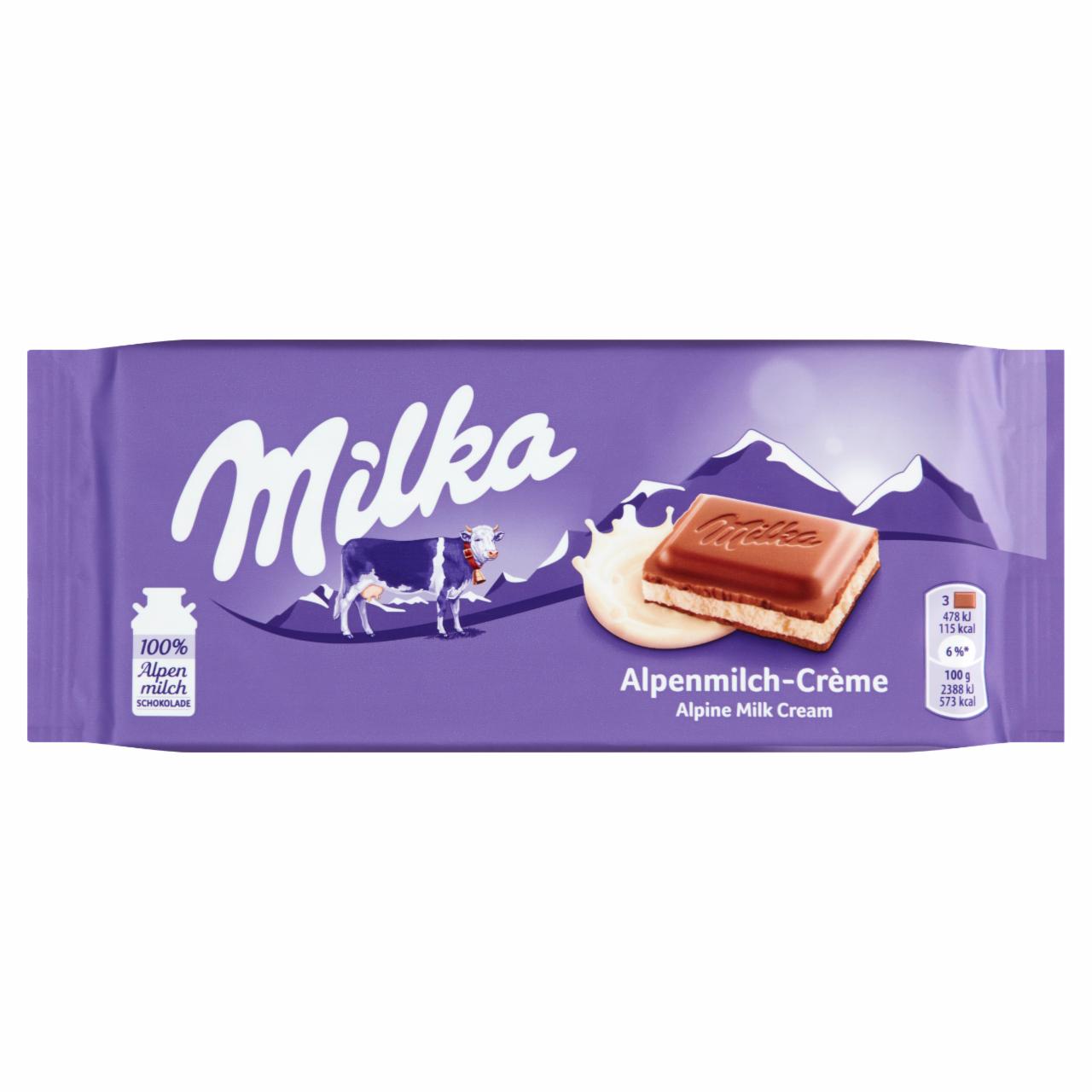 Képek - Milka alpesi tej felhasználásával készült tejcsokoládé tejes krémtöltelékkel 100 g