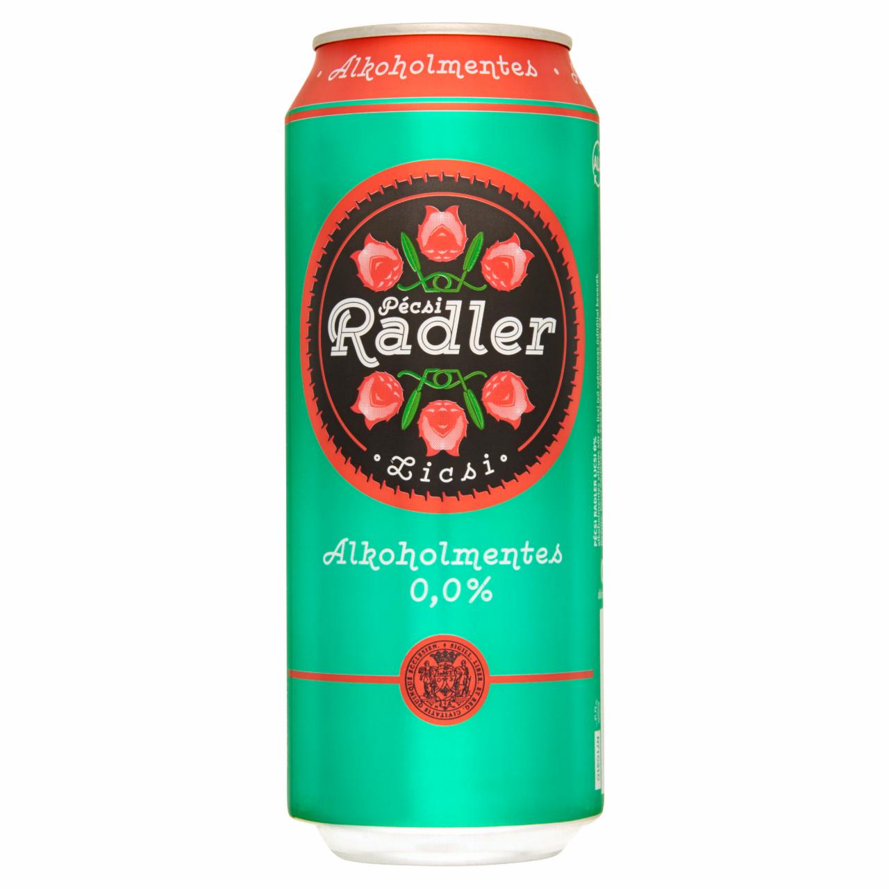Képek - Pécsi Radler alkoholmentes világos sör és licsi ízű szénsavas üdítőital keverék 0,5 l