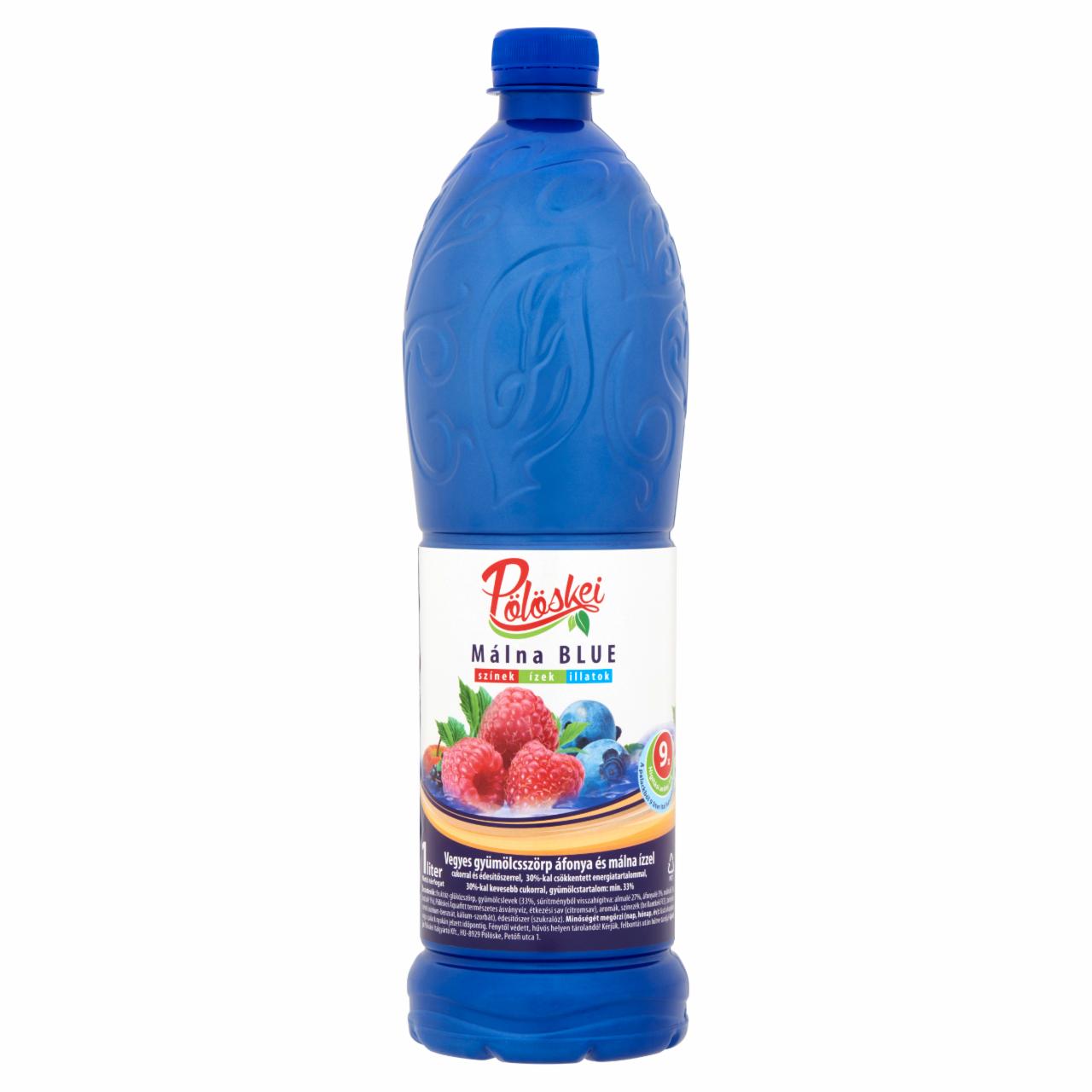 Képek - Pölöskei Málna Blue vegyes gyümölcsszörp áfonya és málna ízzel cukorral és édesítőszerrel 1 l