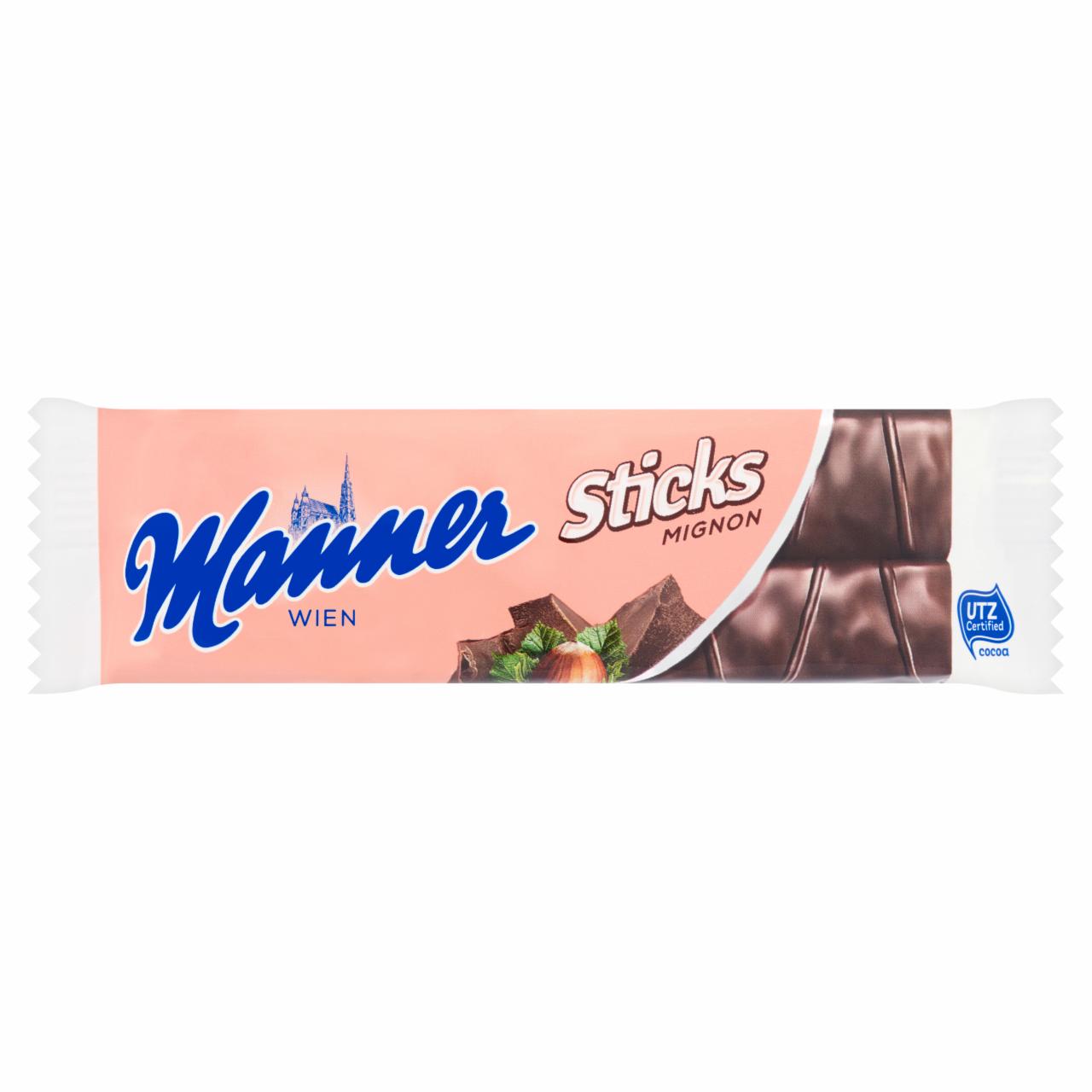 Képek - Manner Sticks Mignon mogyorókrémmel töltött ostyaszeletek étcsokoládéval bevonva 30 g