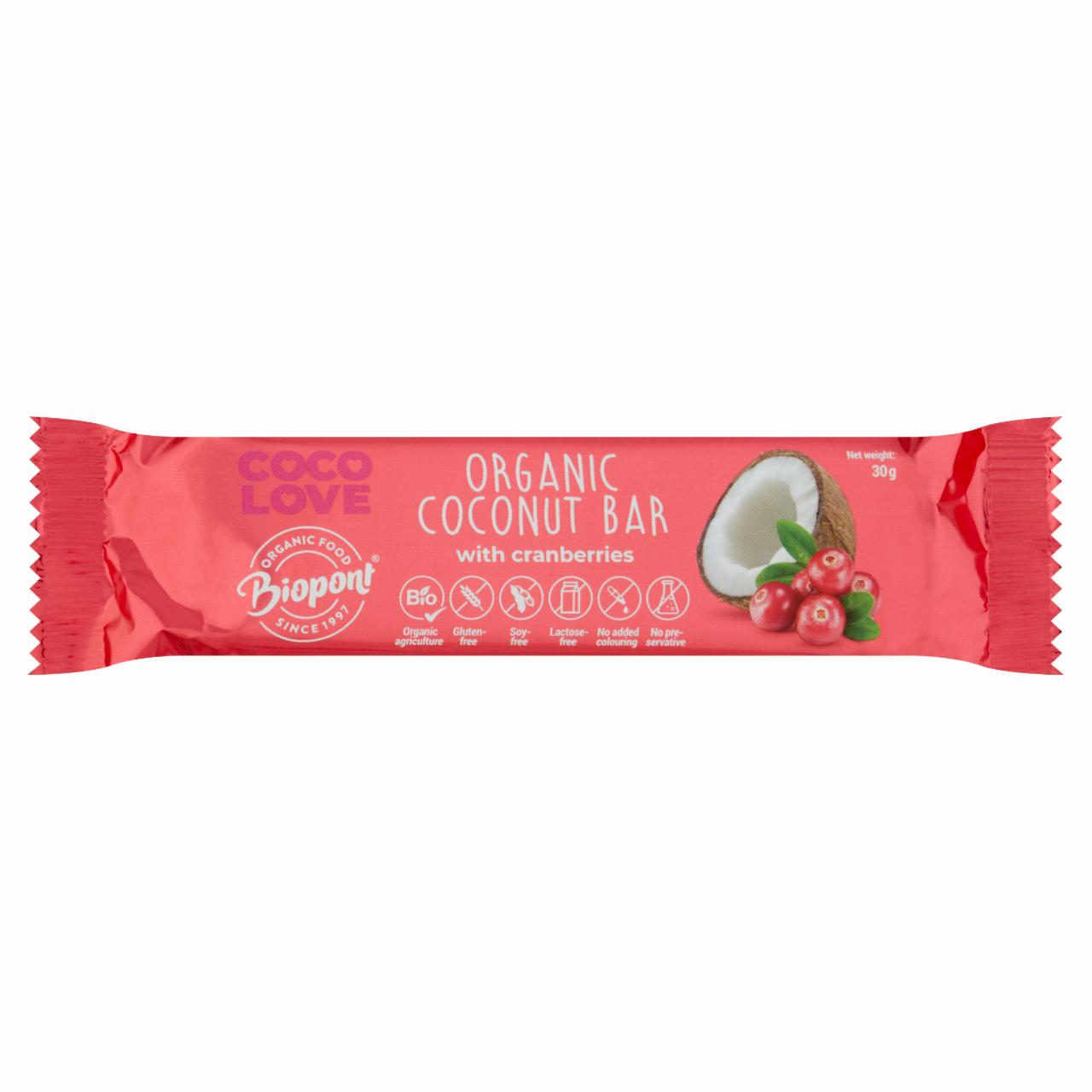 Képek - Biopont Coco Love BIO vörös áfonyás kókuszos szelet 30 g