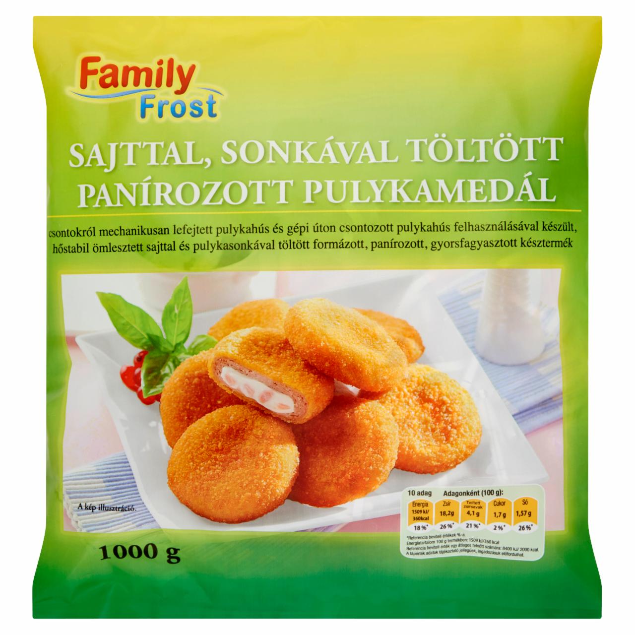 Képek - Family Frost gyorsfagyasztott, sajttal, sonkával töltött panírozott pulykamedál 1000 g