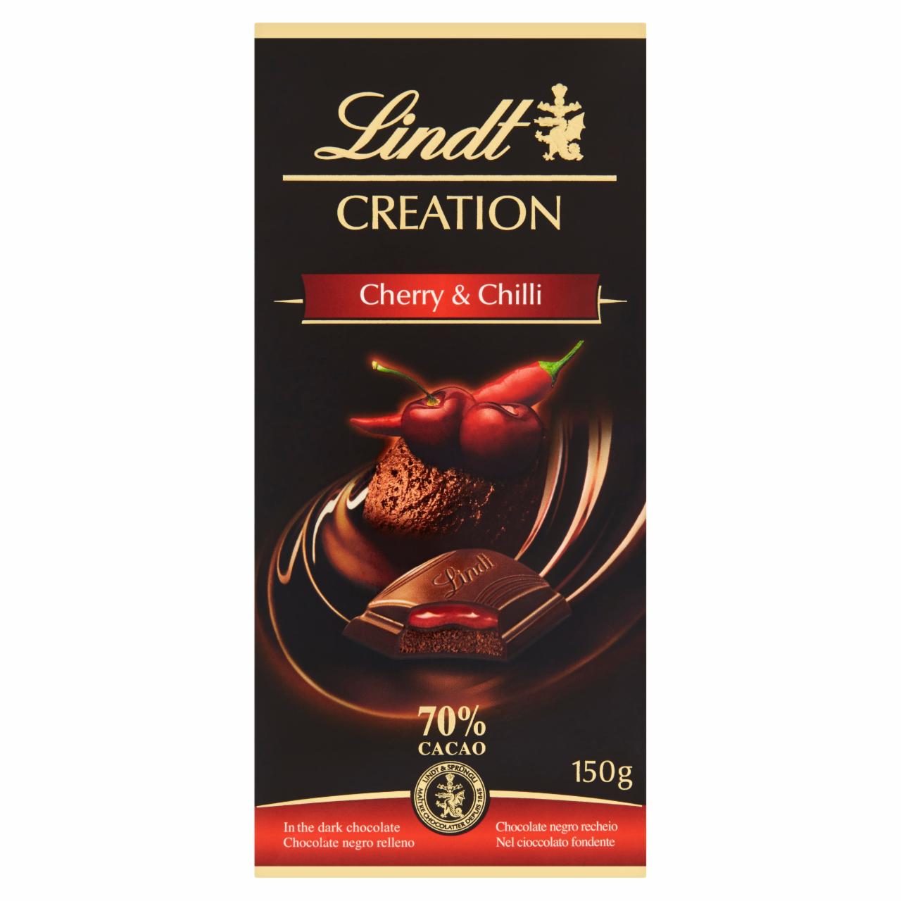 Képek - Lindt Creation csokoládé-habbal, meggy-krémmel és chilli-krémmel töltött keserű csokoládé 150 g