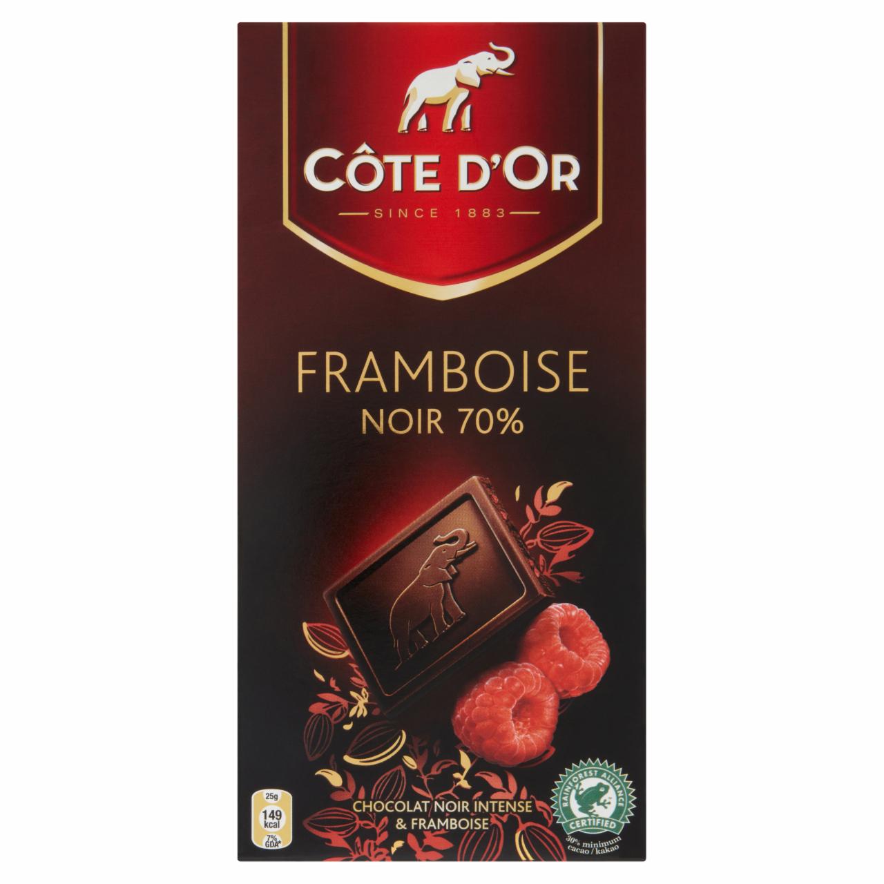 Képek - Côte d'Or étcsokoládé málnaízű étcsokoládé töltelékkel és kandírozott málnadarabokkal 100 g