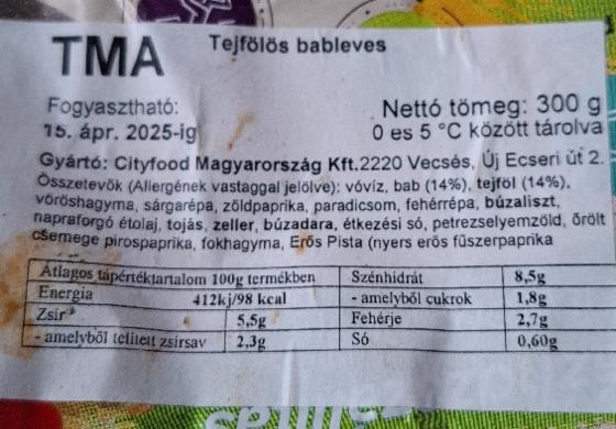 Képek - Tejfölös bableves Cityfood