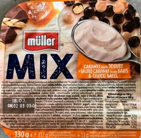 Képek - Mix karamell ízű joghurt csokoládéval bevont és sós karamell ízesítésű gabona golyókkal Müller