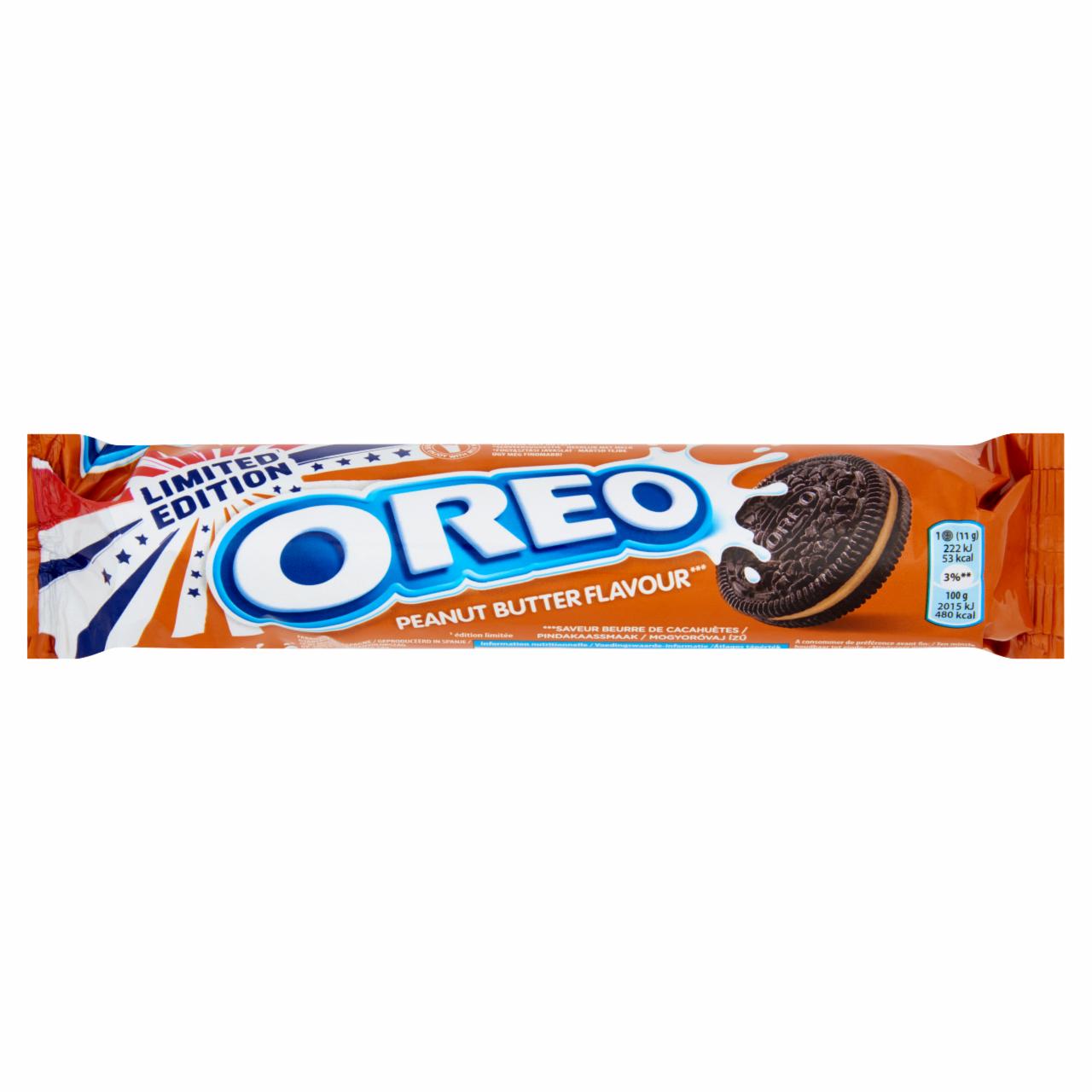 Képek - Oreo mogyoróvaj ízű krémmel töltött kakaós keksz 154 g