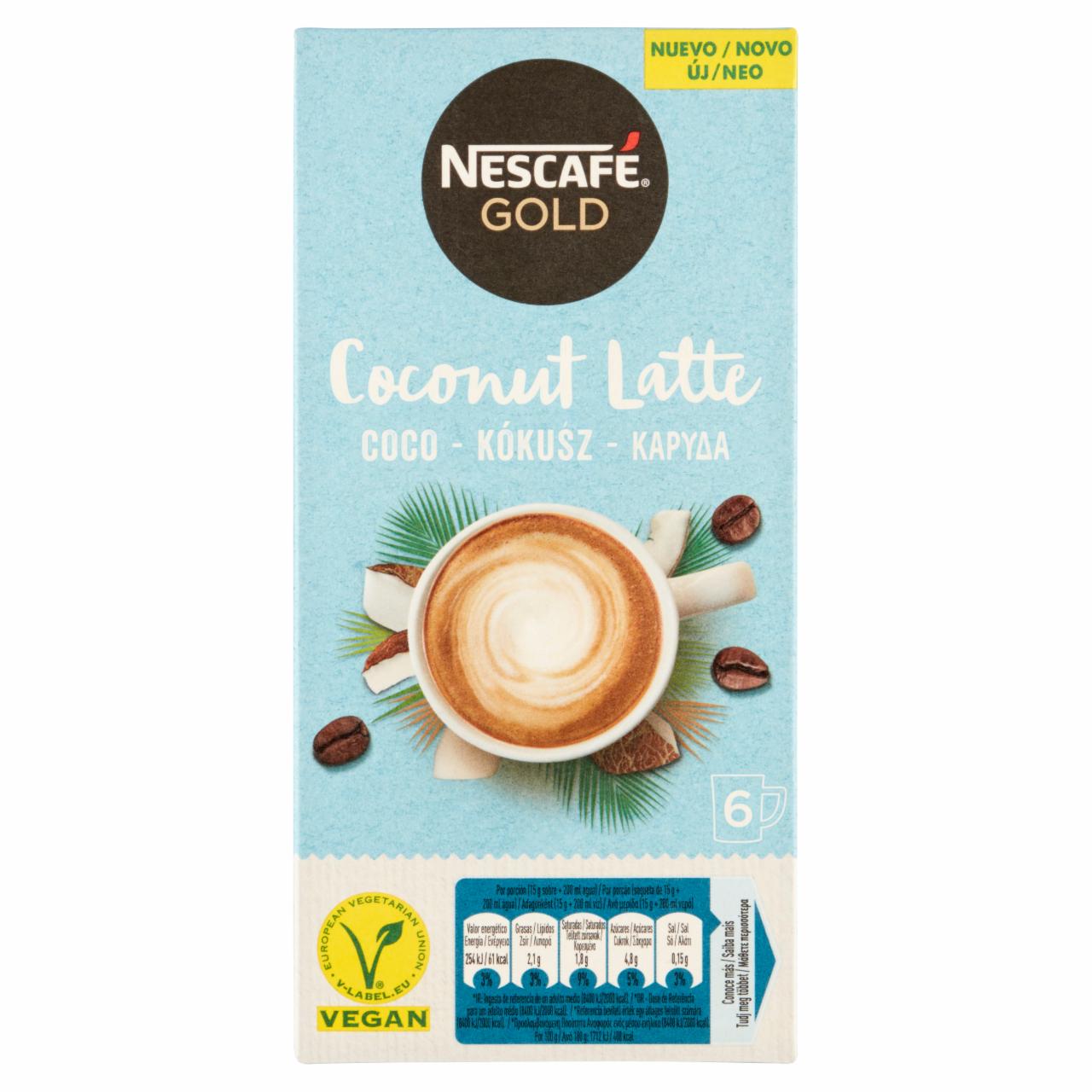 Képek - NESCAFÉ Gold Coconut Latte azonnal oldódó vegán kávés italpor kókusszal 6 x 15 (90 g)