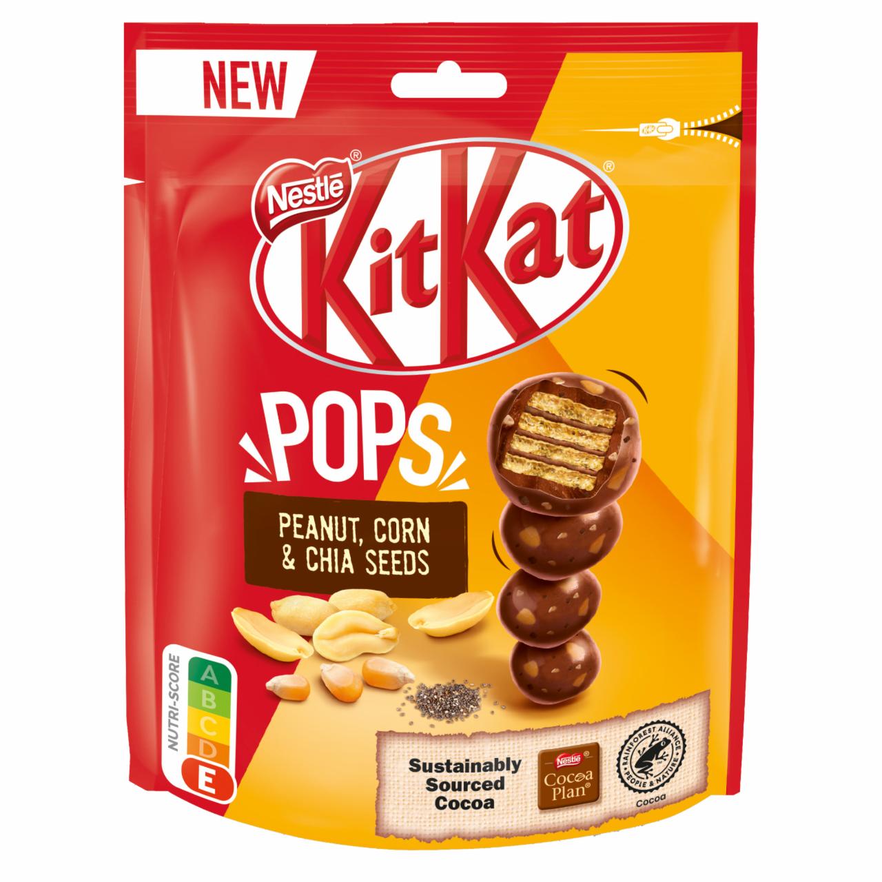 Képek - KitKat Pops ropogós ostya tejcsokoládéban, földimogyorópasztával, kukoricával és chia maggal 110 g