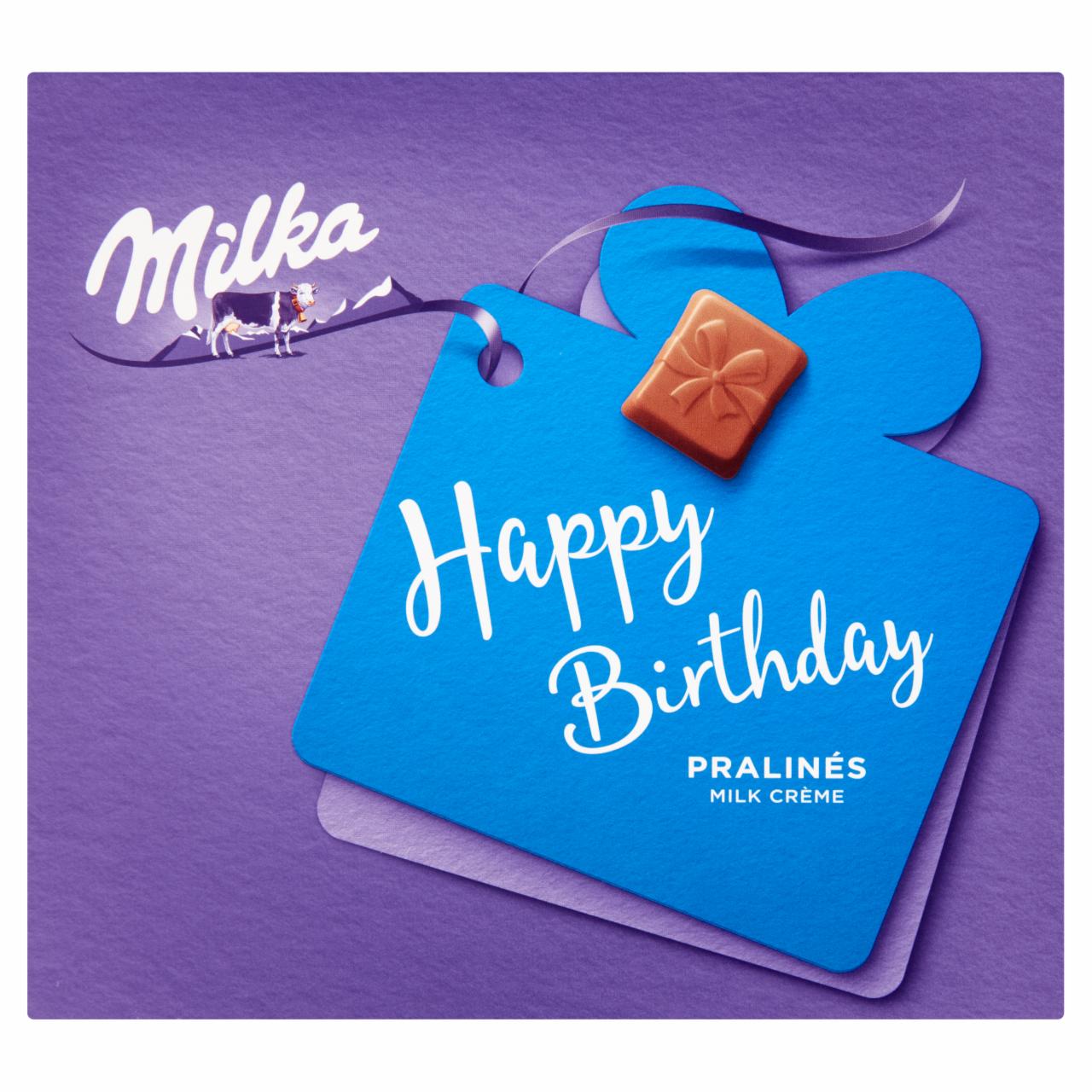 Képek - Milka Happy Birthday alpesi tejcsokoládé praliné tejes krémtöltelékkel 20 db 110 g