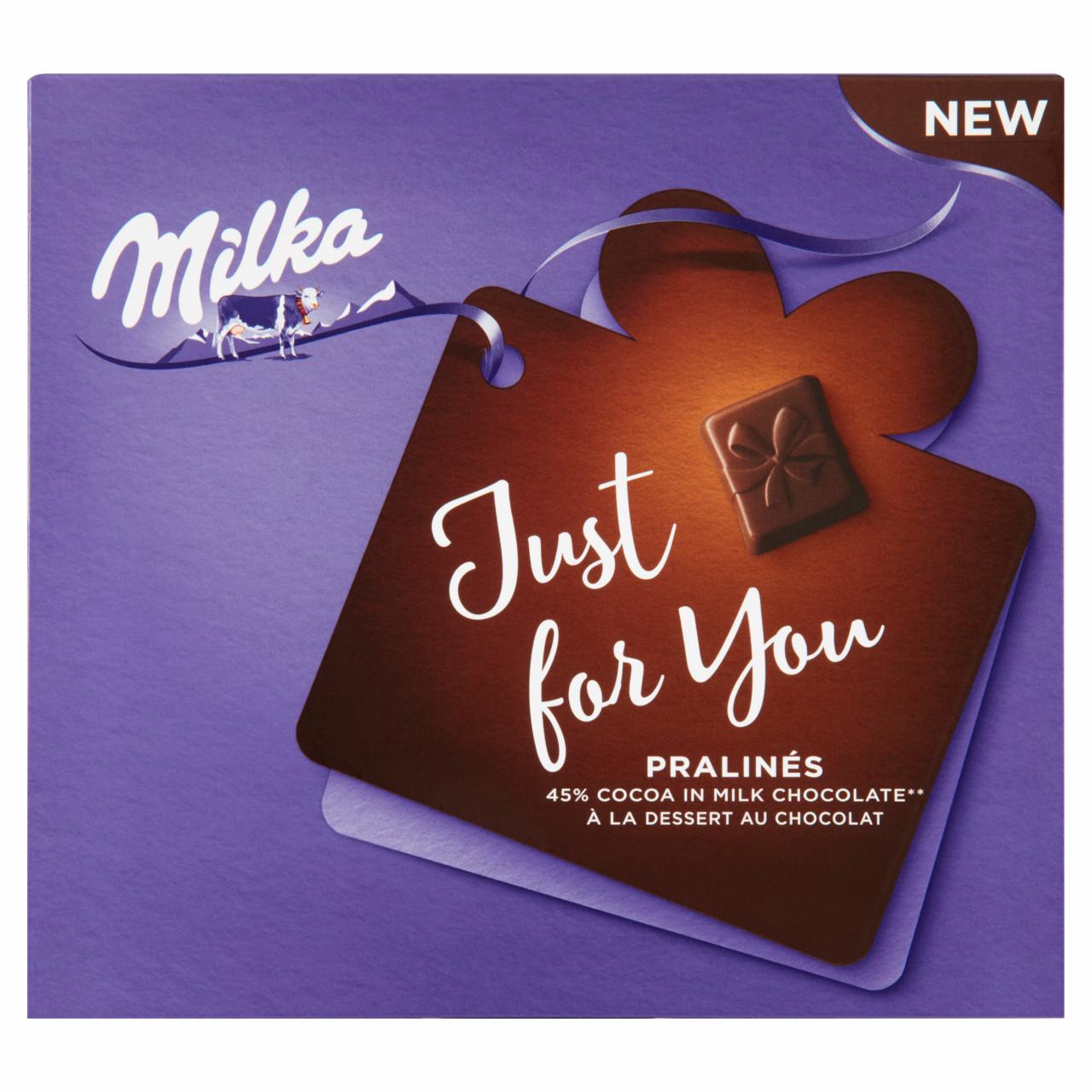 Képek - Milka Just for You magas kakaótartalmú tejcsokoládé praliné kakaós krémtöltelékkel 110 g