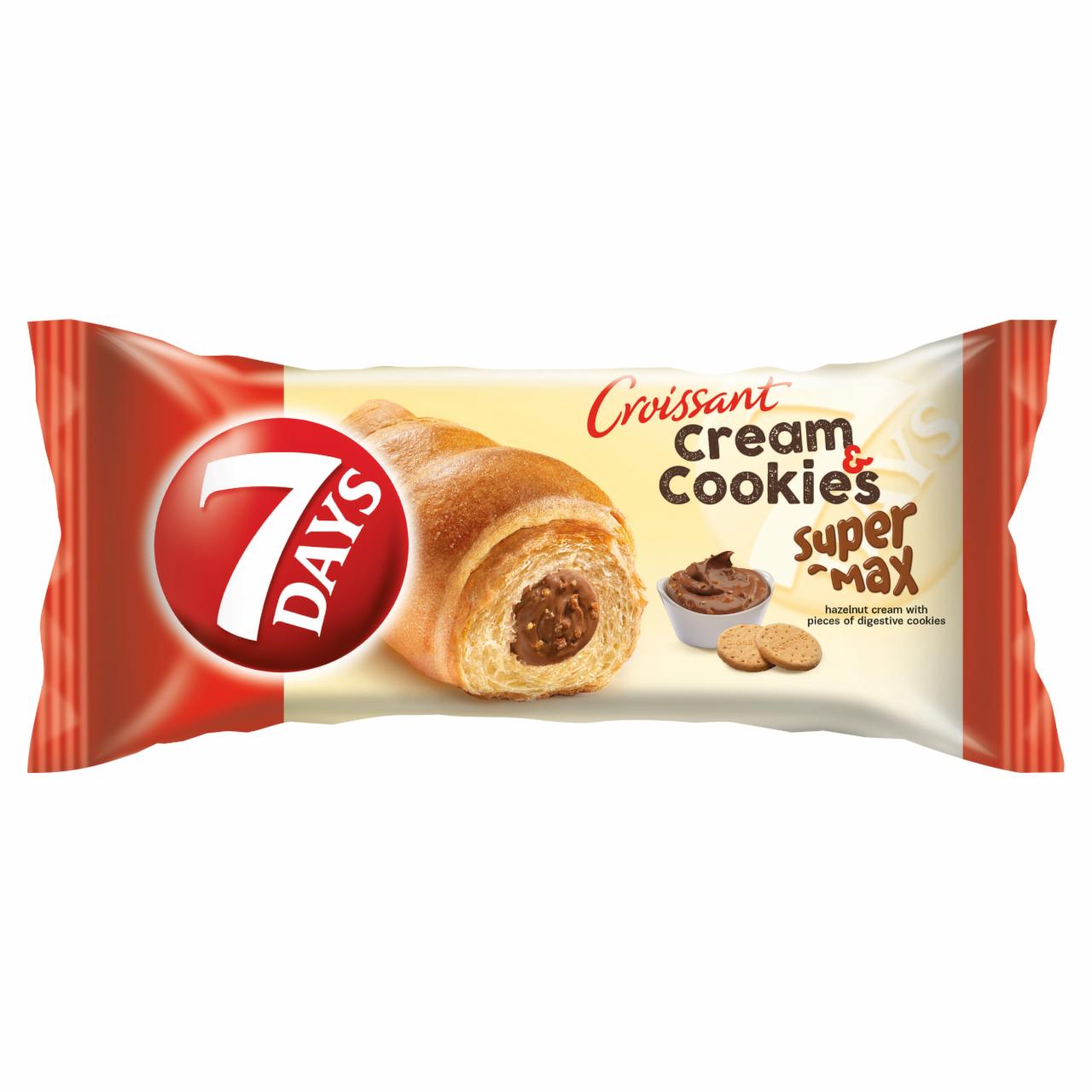 Képek - 7DAYS Cream & Cookies Super Max mogyorókrémmel töltött croissant keksz darabokkal 110 g