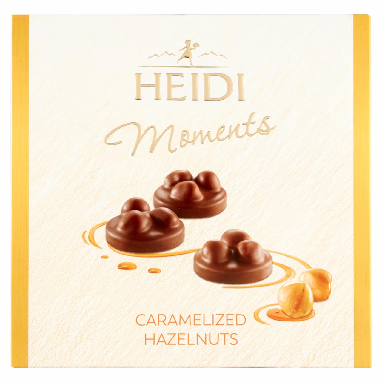 Képek - Heidi Moments tejcsokoládé praliné pralinékrém töltelékkel és egész karamellizált mogyoróval 142 g