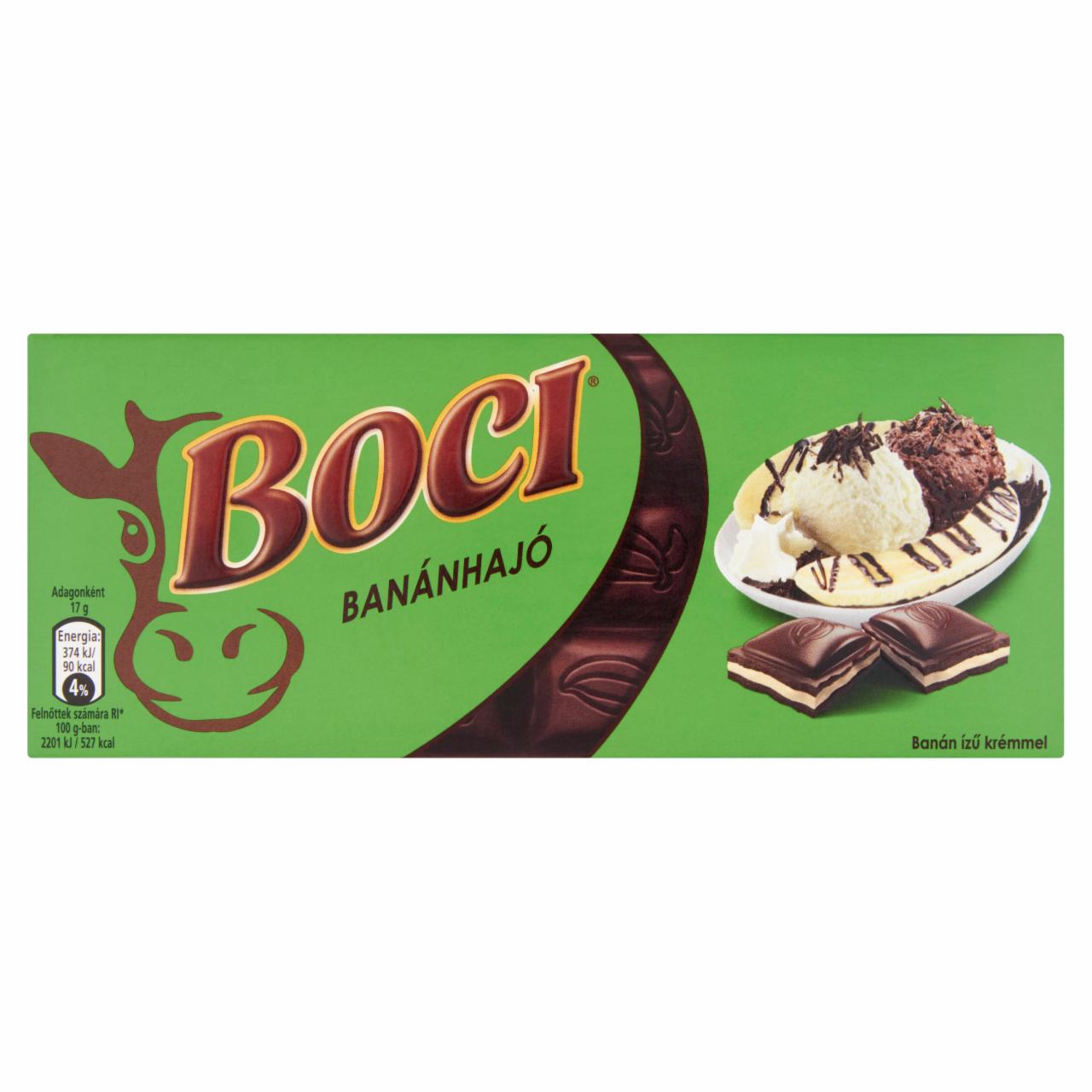 Képek - Boci Banánhajó banán ízű krémmel töltött étcsokoládé ostyadarabokkal 85 g