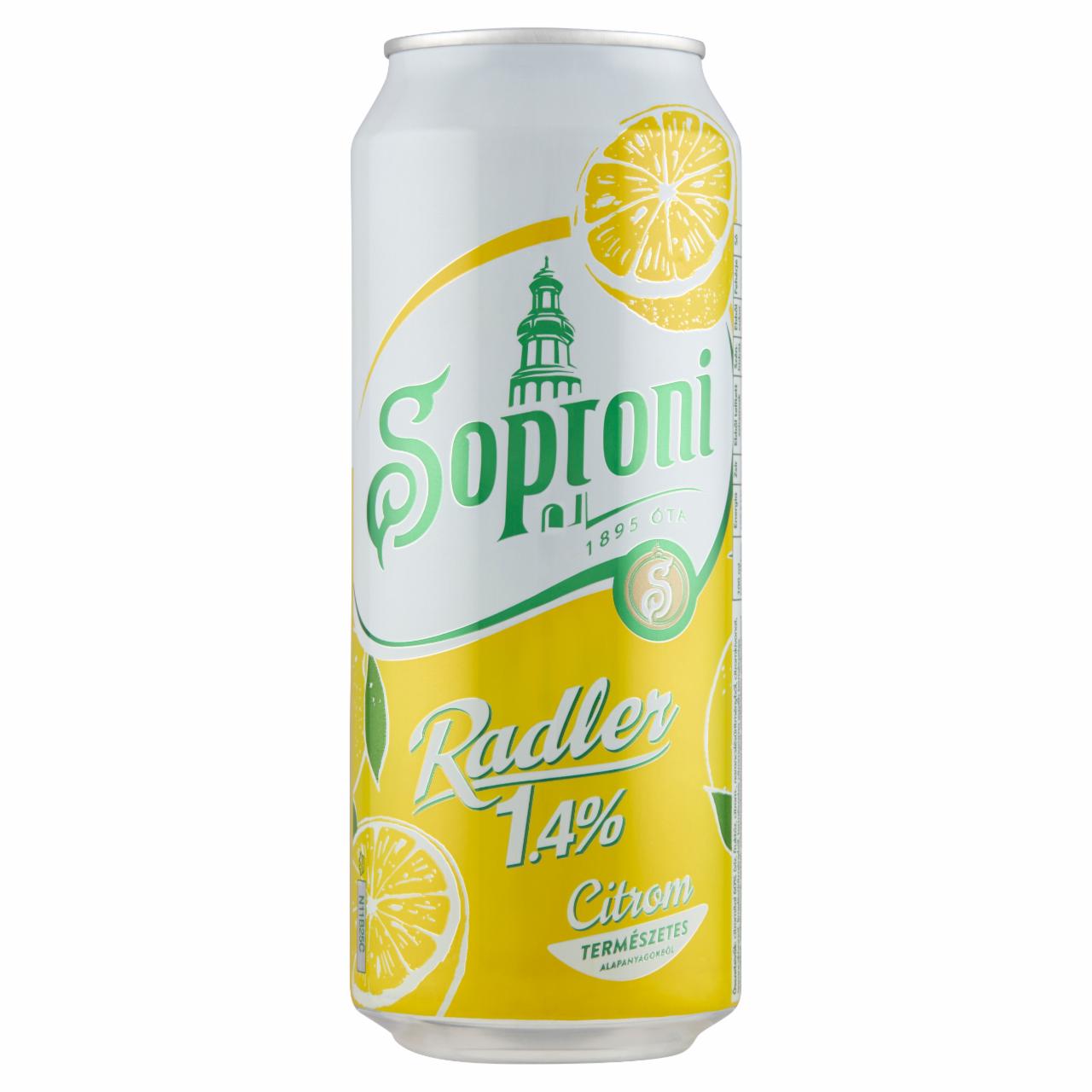 Képek - Soproni Radler citromos sörital 1,4% 0,5 l doboz