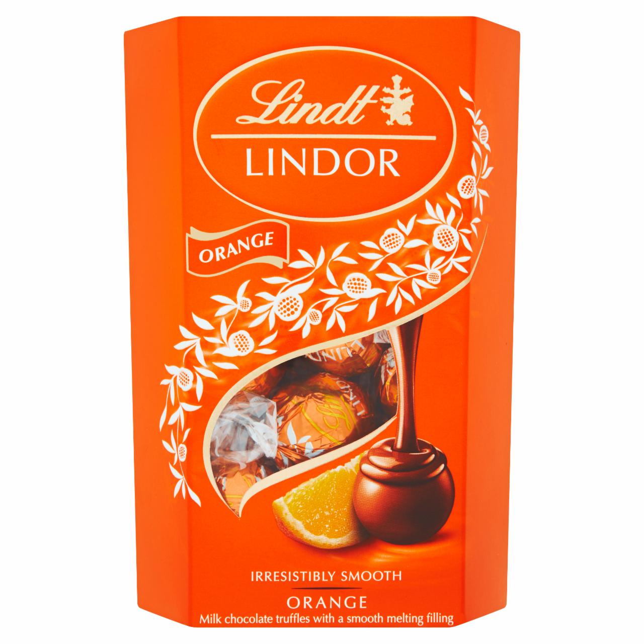 Képek - Lindt Lindor tejcsokoládé finom krémes töltelékkel narancs ízesítéssel 200 g